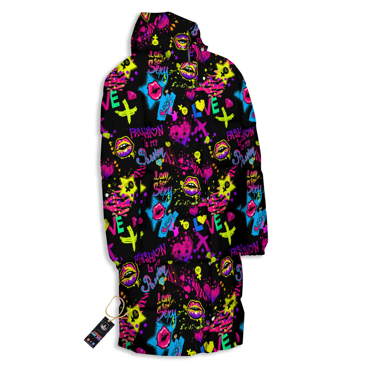 Abstract Graffiti Girlish Spray Paint Print Pattern Long Down Jacket
