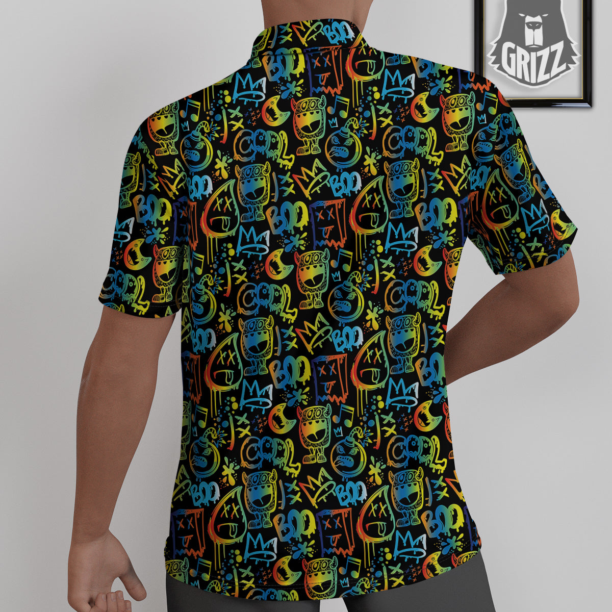 Abstract Graffiti Neon Monsters Print Pattern Untucked Shirts-grizzshop