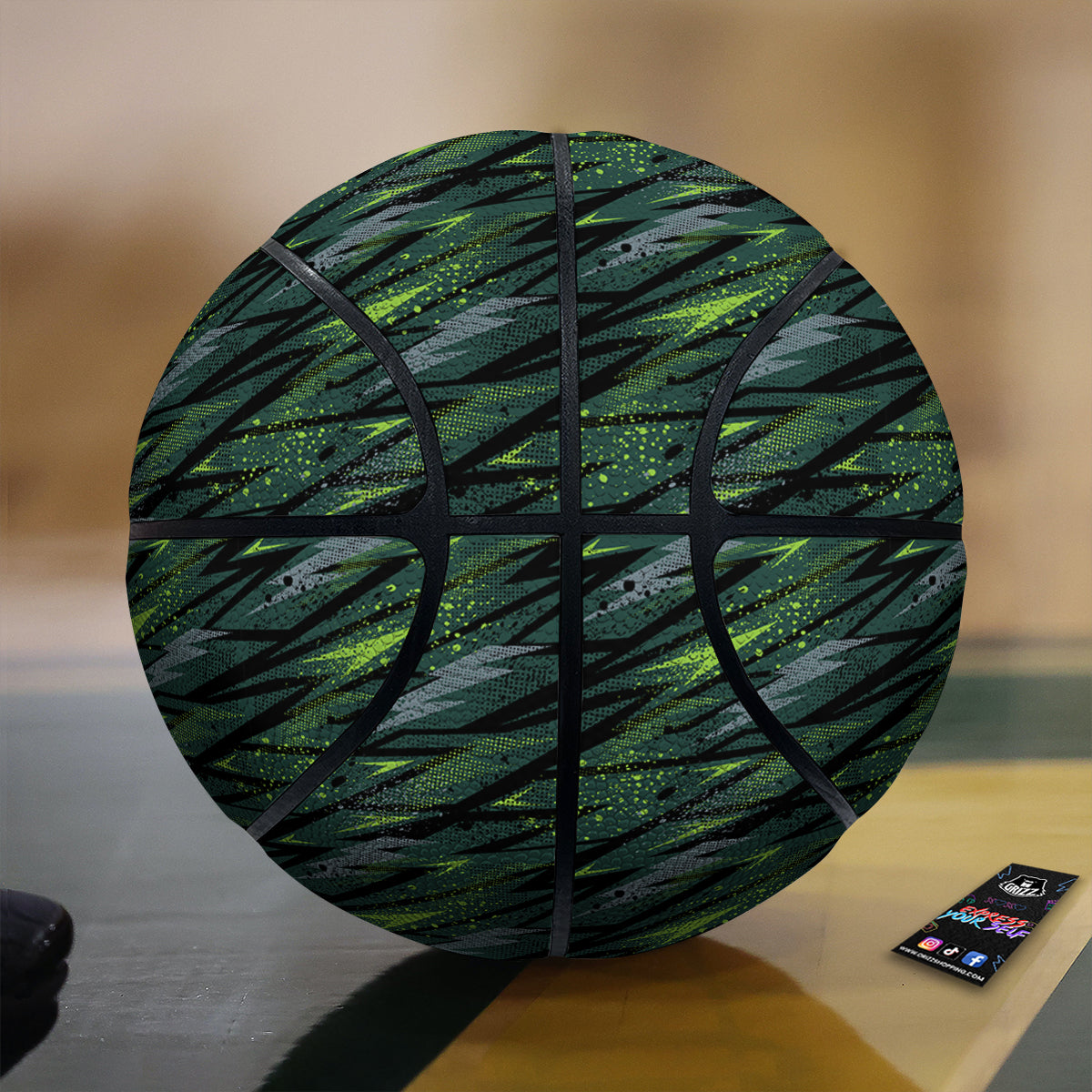 Abstract Green Lightning Print Pattern Basketball