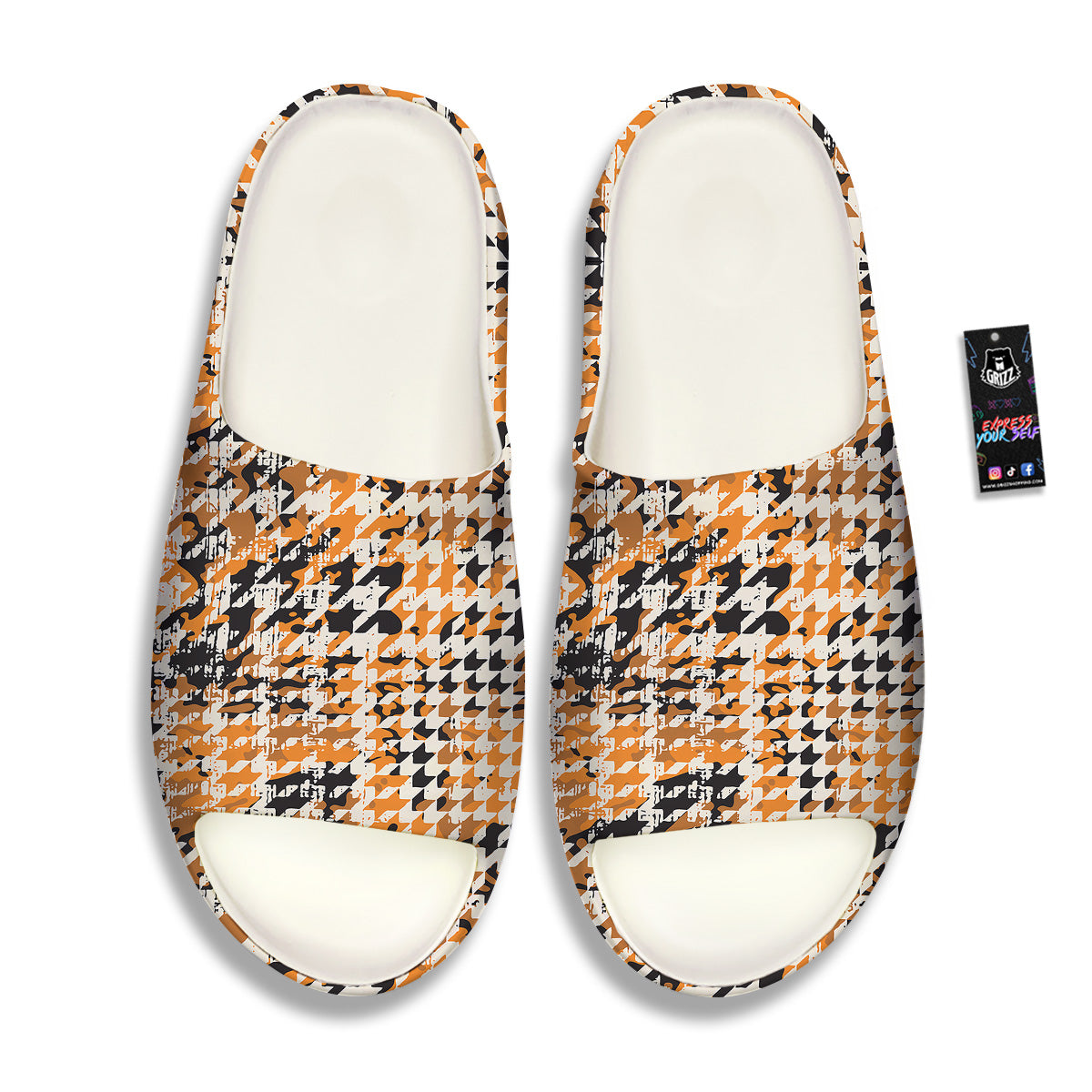 Abstract Grunge Houndstooth Camo Print Pattern Sandals-grizzshop