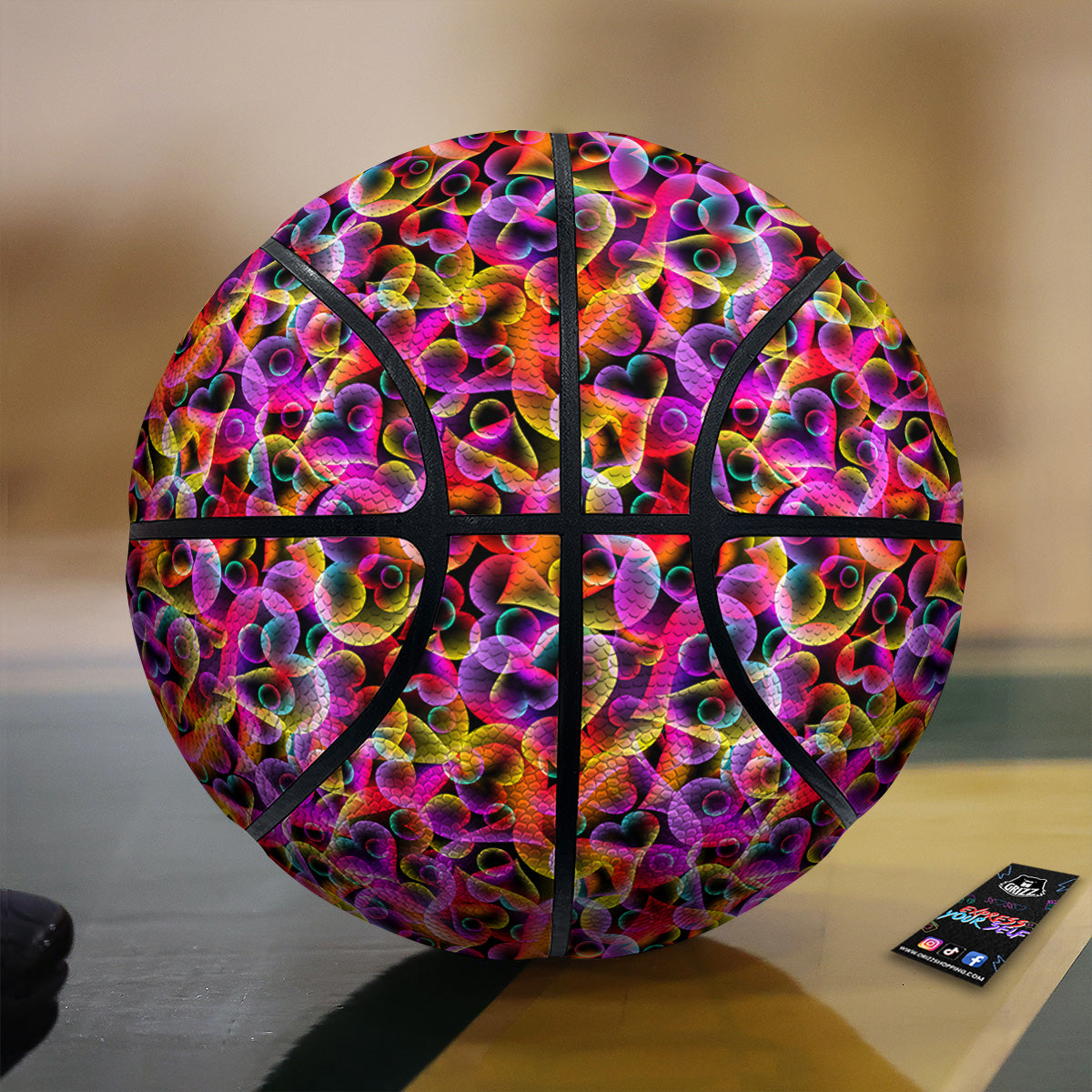 Abstract Hearts Neon Print Pattern Basketball