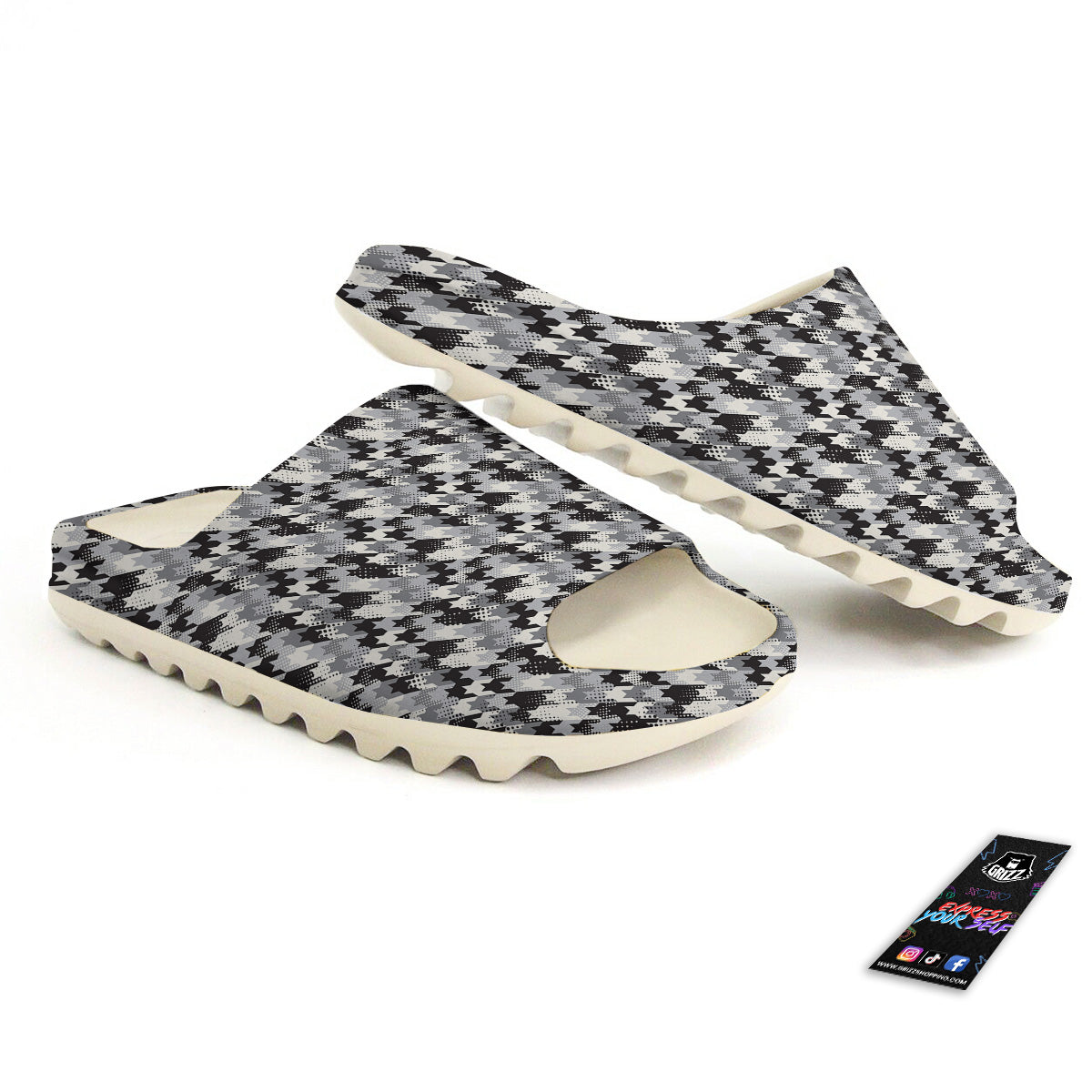 Abstract Houndstooth And Dots Print Pattern Sandals-grizzshop