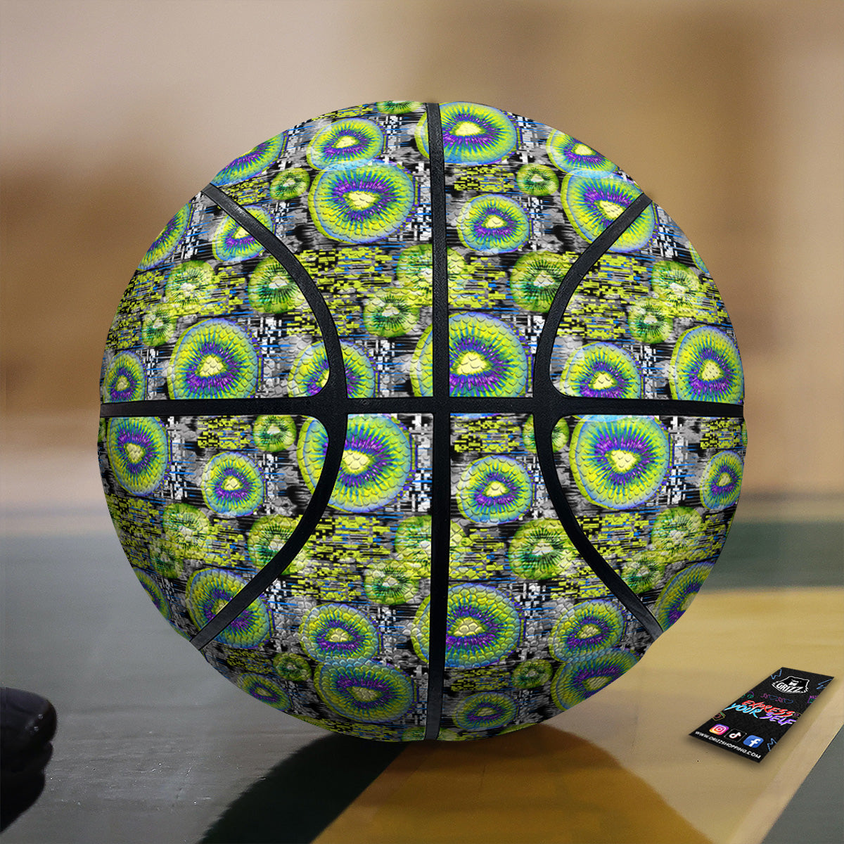 Abstract Kiwi Glitch Print Pattern Basketball