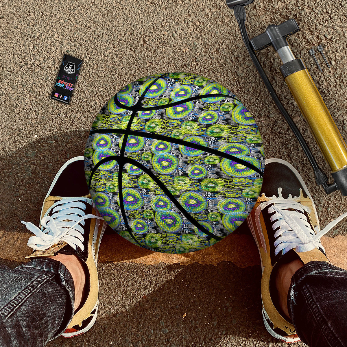 Abstract Kiwi Glitch Print Pattern Basketball