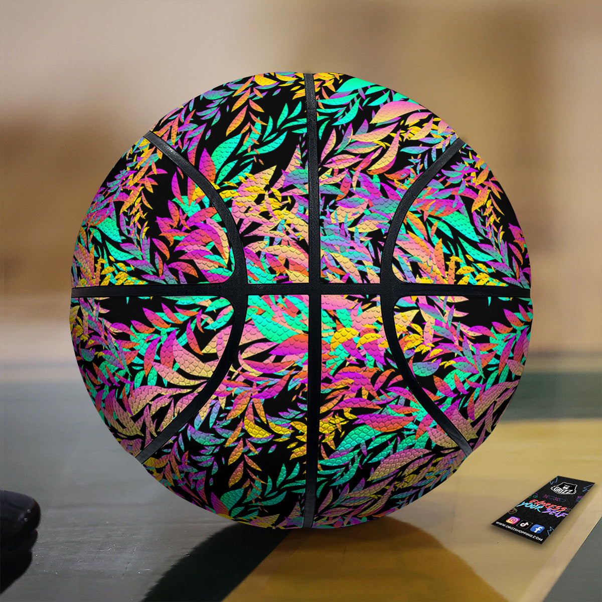 Abstract Leaf Neon Print Pattern Basketball