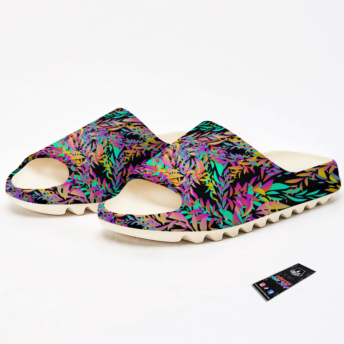 Abstract Leaf Neon Print Pattern Sandals-grizzshop