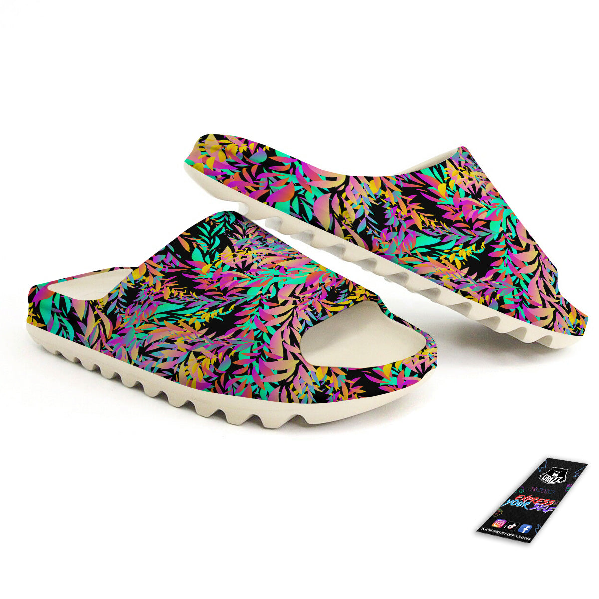 Abstract Leaf Neon Print Pattern Sandals-grizzshop