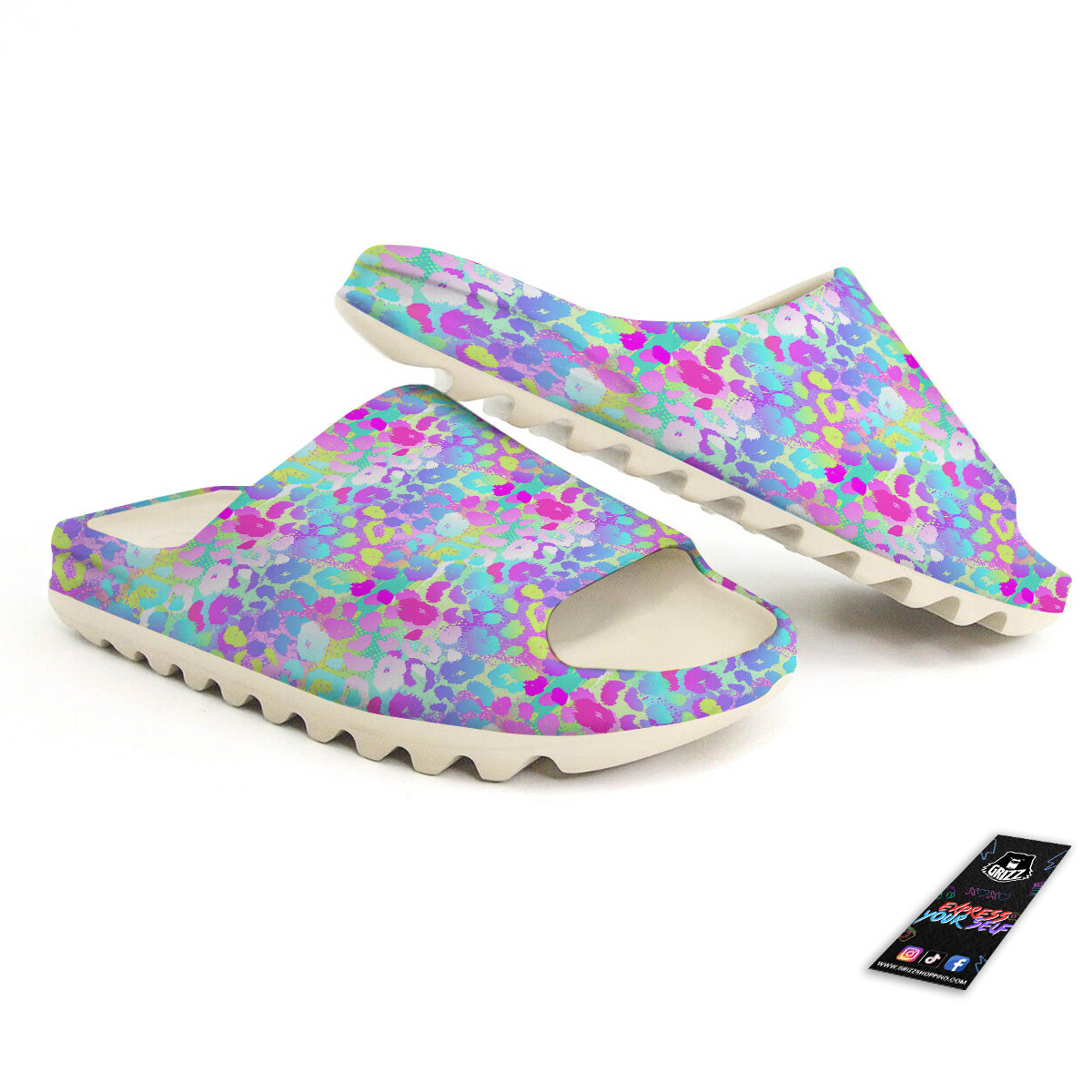 Abstract Leopard Tropical Pastel Print Pattern Sandals-grizzshop