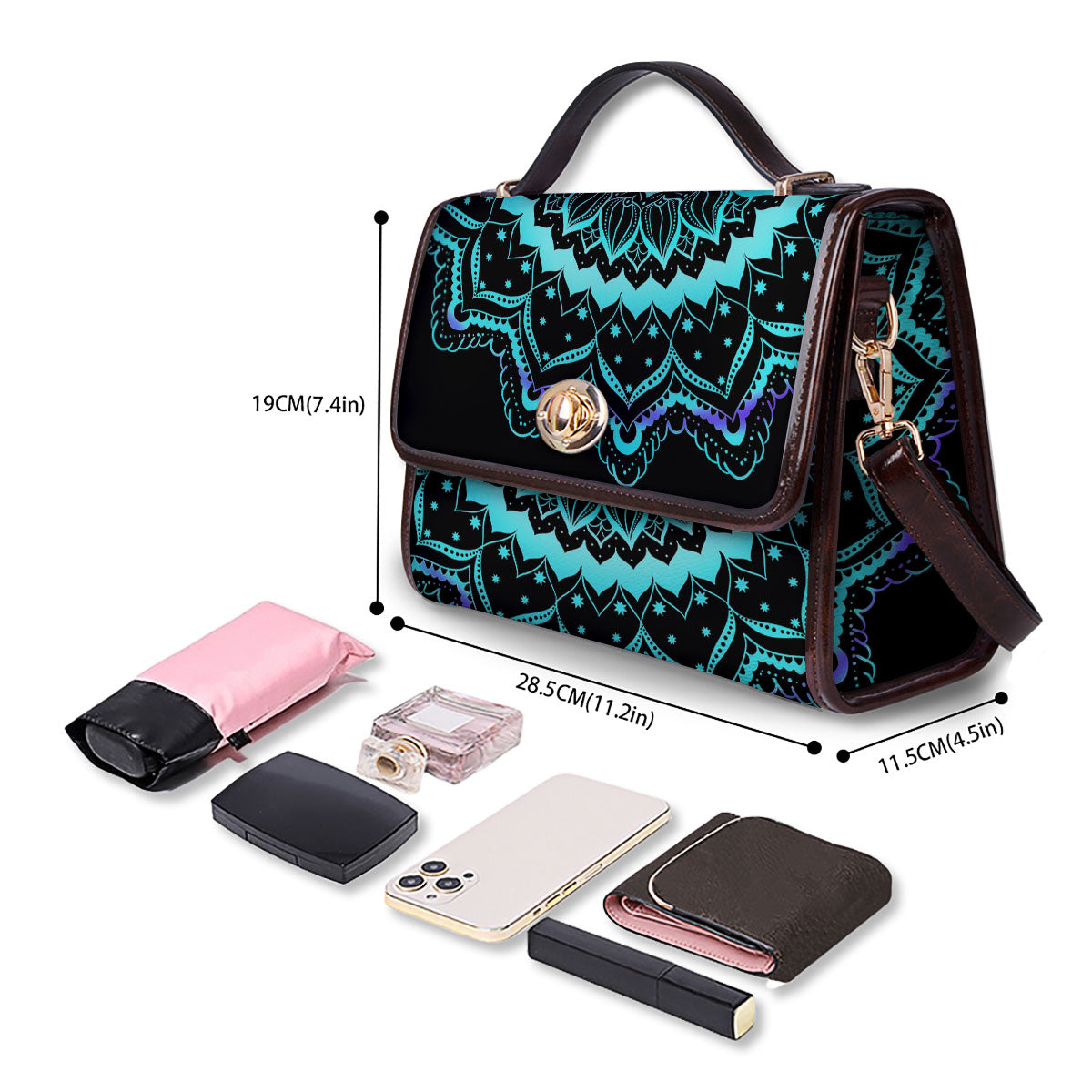 Abstract Mandala Teal And Purple Print Women's Satchel Bag