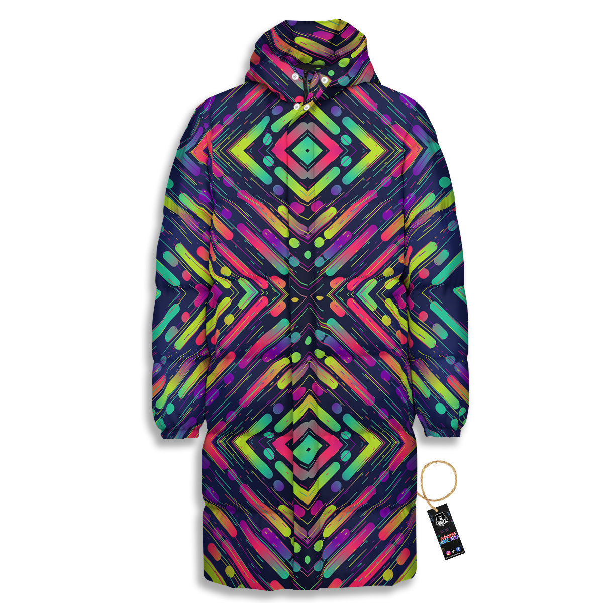 Abstract Neon Colorful Stripes Print Pattern Long Down Jacket
