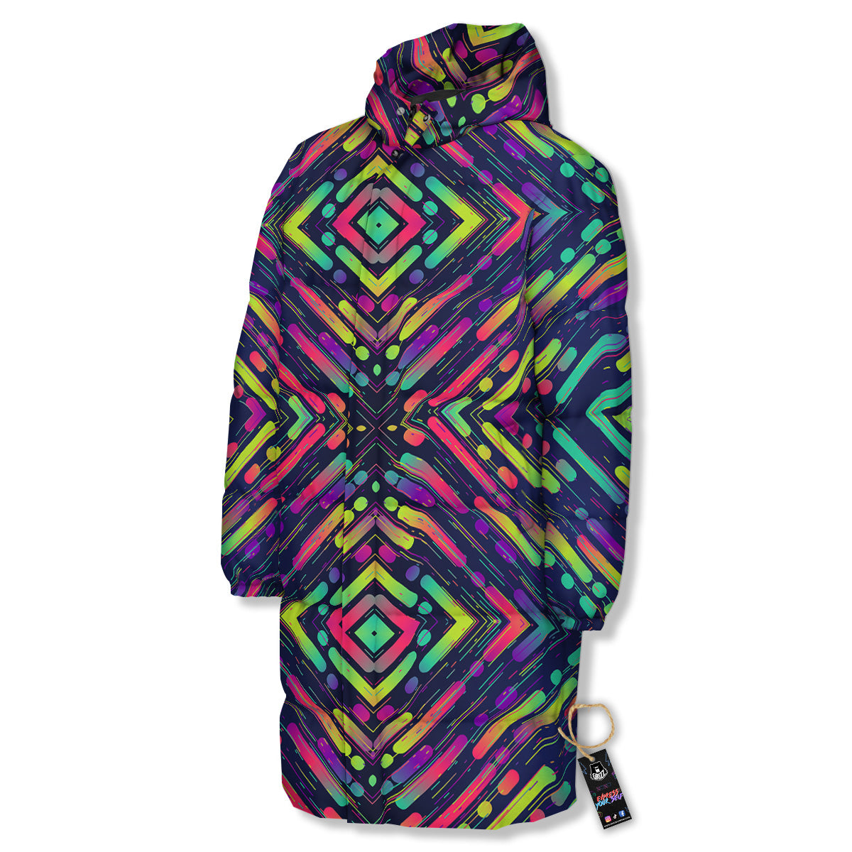 Abstract Neon Colorful Stripes Print Pattern Long Down Jacket