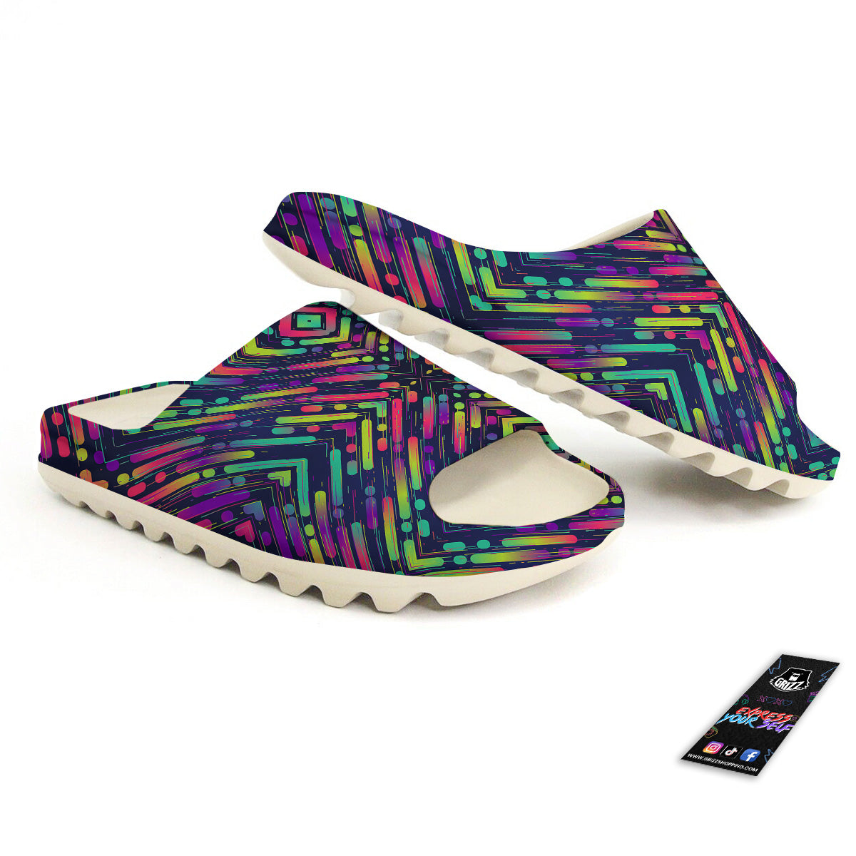 Abstract Neon Colorful Stripes Print Pattern Sandals-grizzshop