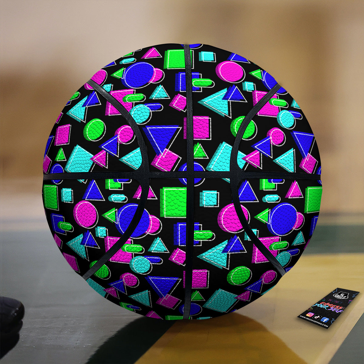 Abstract Neon Geometric Print Pattern Basketball