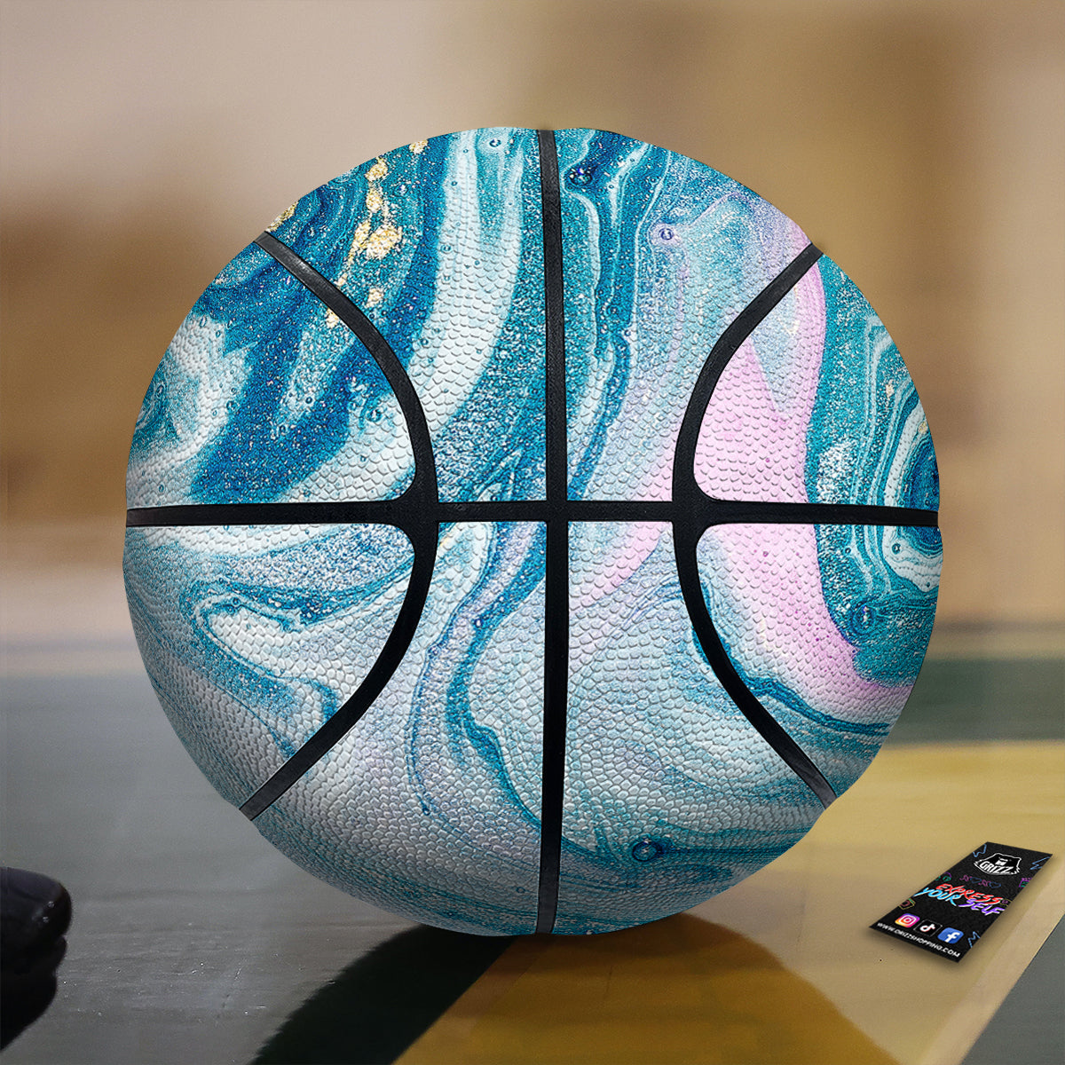 Abstract Ocean Marble Pink Blue Print Basketball