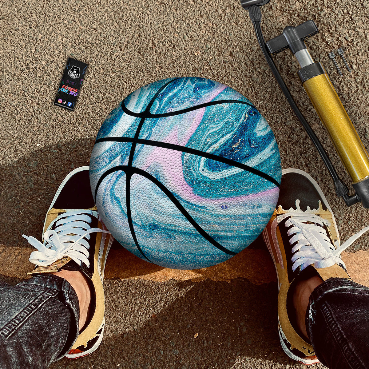 Abstract Ocean Marble Pink Blue Print Basketball