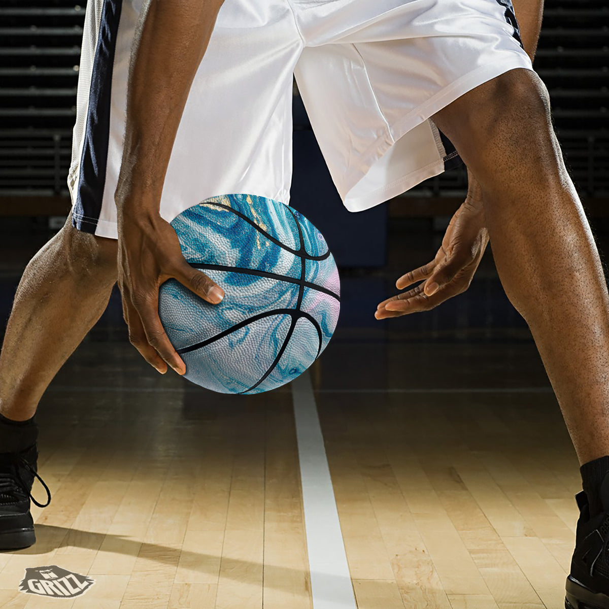 Abstract Ocean Marble Pink Blue Print Basketball