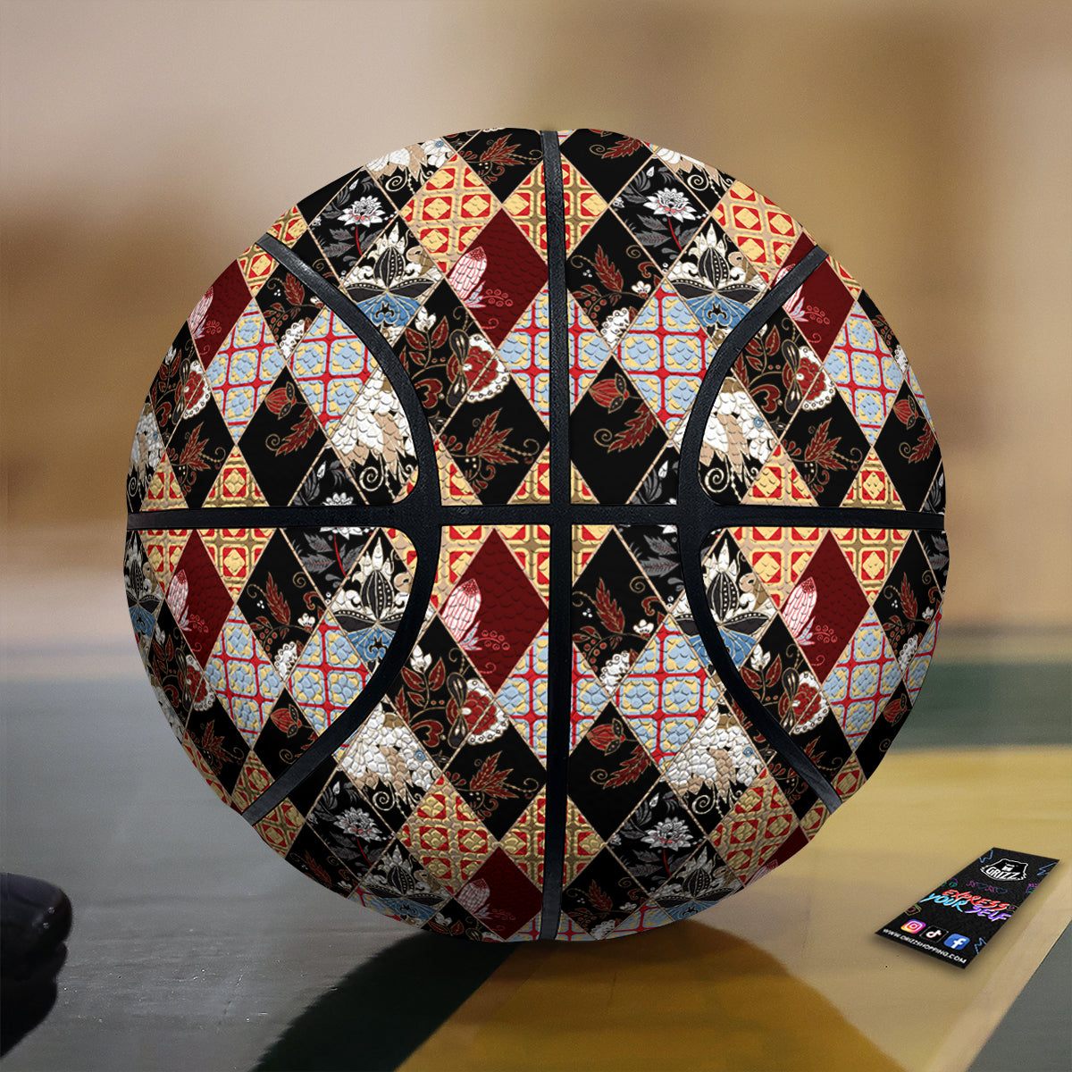 Abstract Patchwork Floral Print Pattern Basketball
