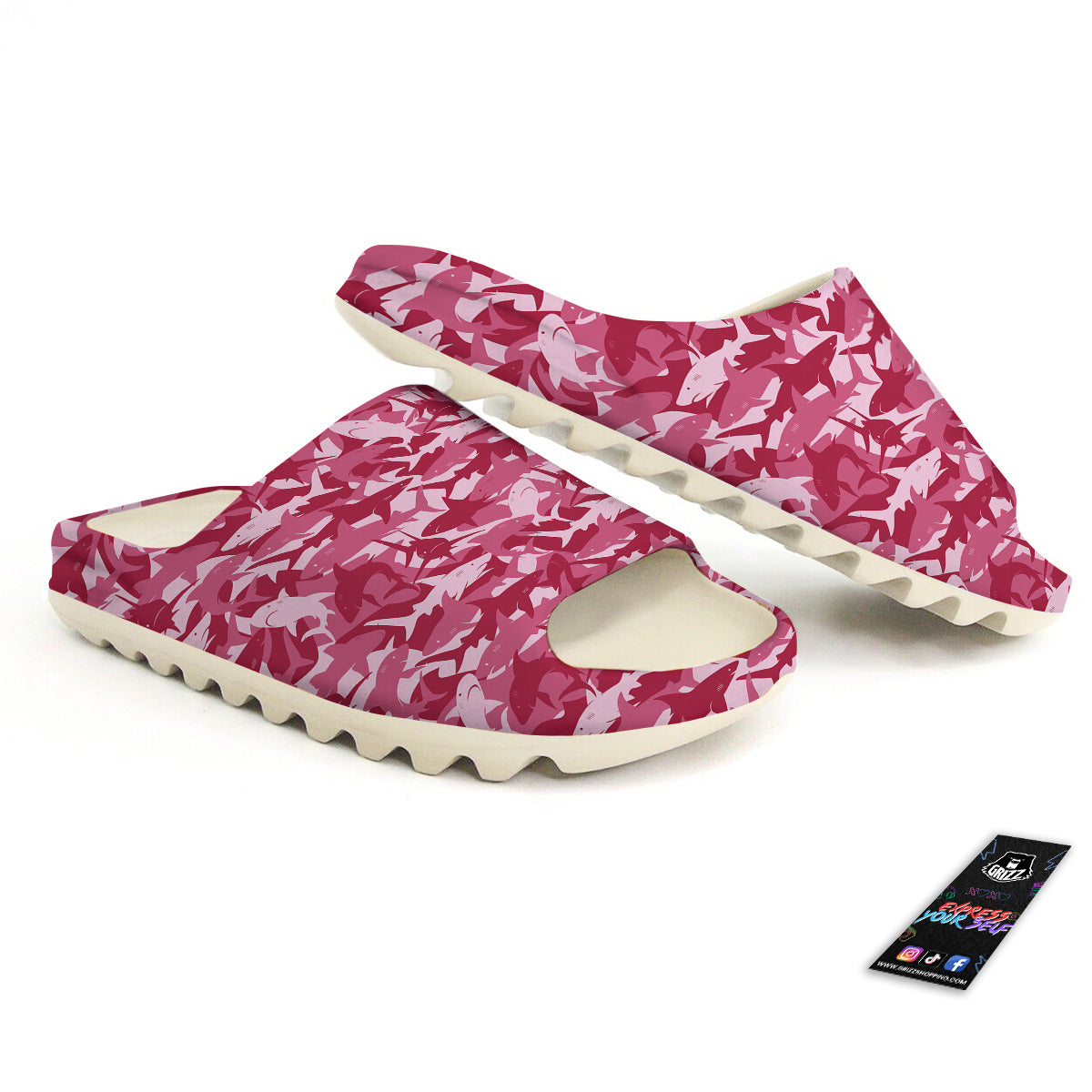 Abstract Pink Shark Camo Print Pattern Sandals-grizzshop