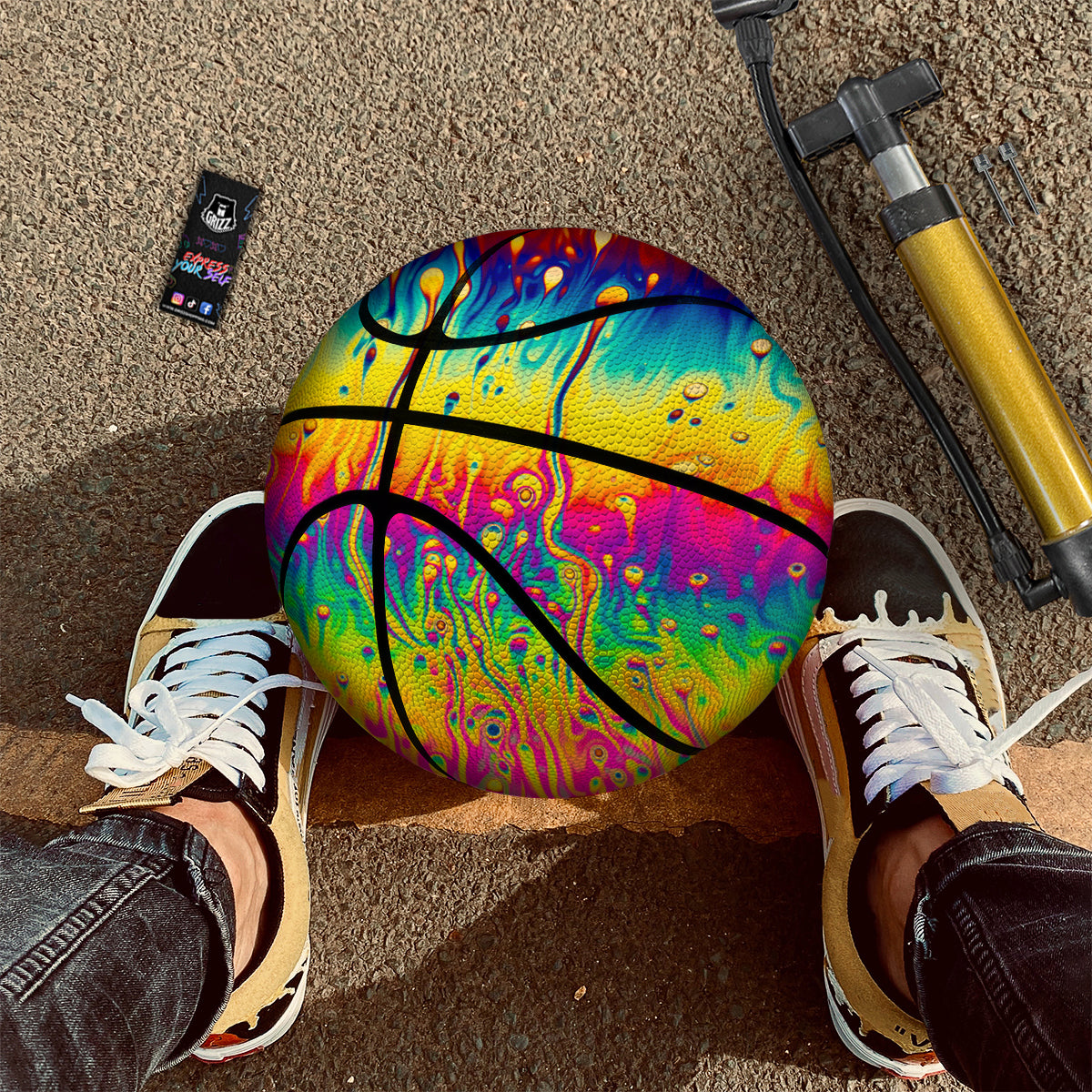 Abstract Psychedelic Rainbow Acid Print Basketball