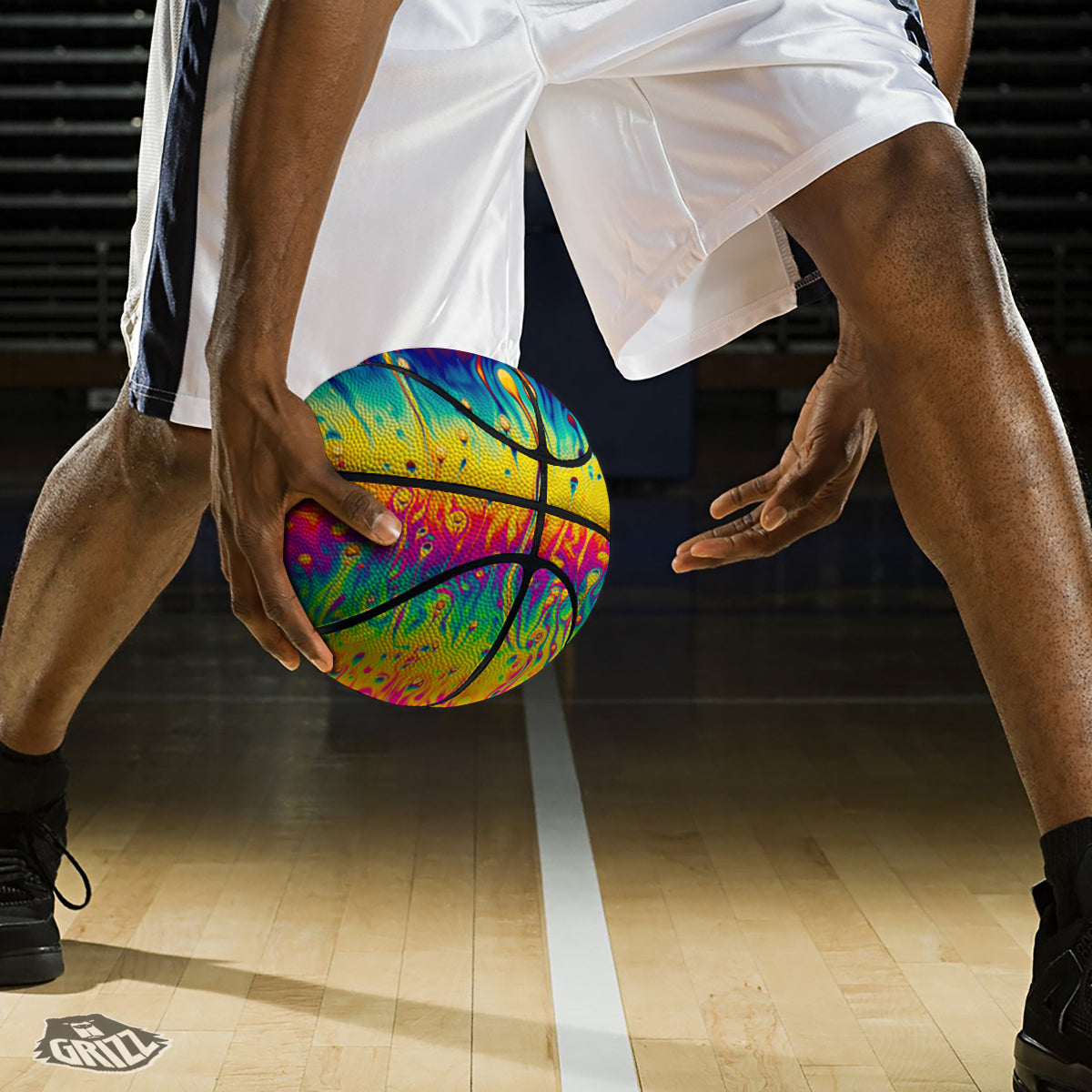 Abstract Psychedelic Rainbow Acid Print Basketball