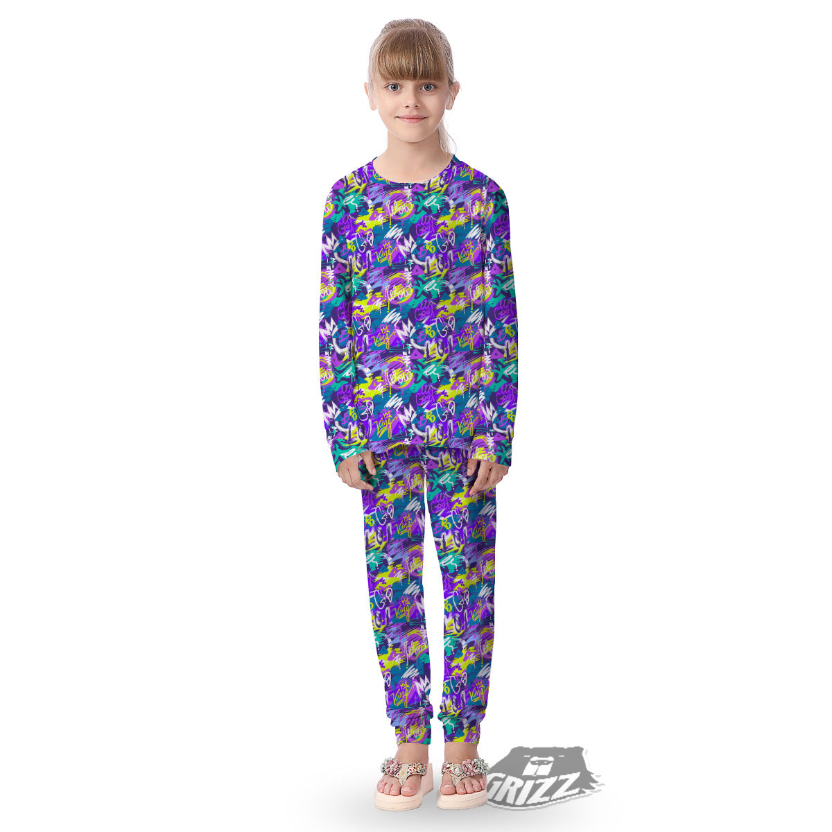 Abstract Purple Graffiti Print Pattern Kid's Pajamas-grizzshop