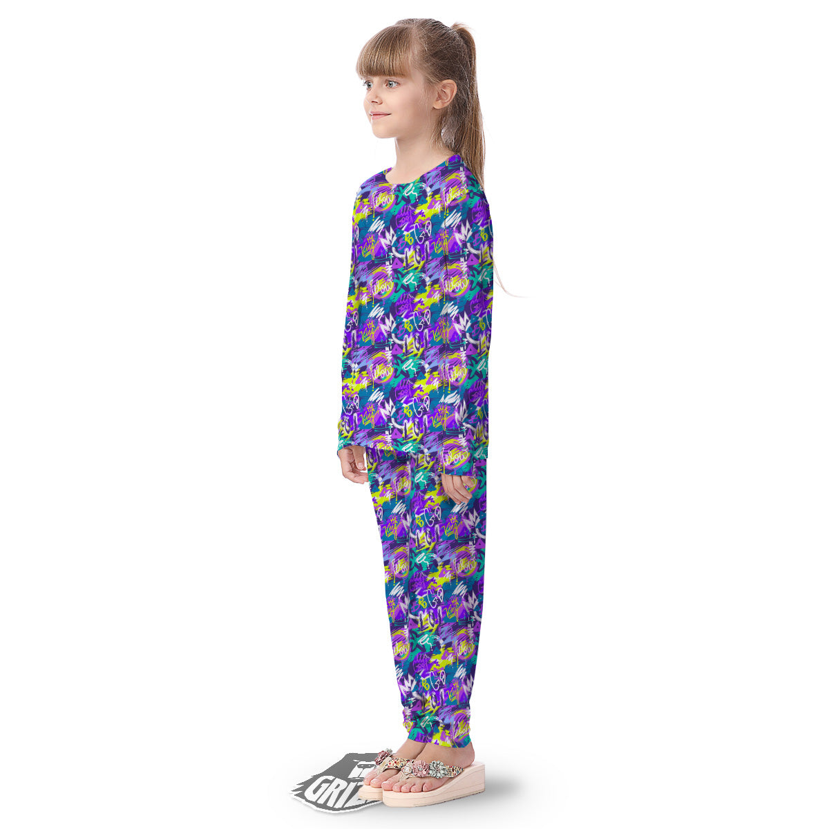 Abstract Purple Graffiti Print Pattern Kid's Pajamas-grizzshop