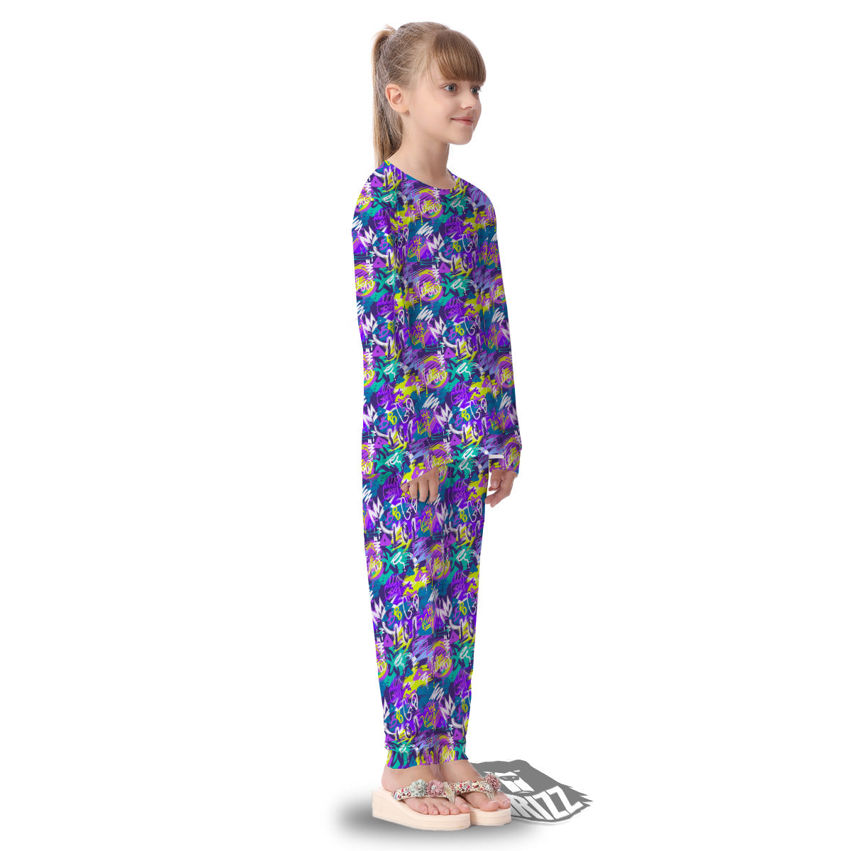 Abstract Purple Graffiti Print Pattern Kid's Pajamas-grizzshop