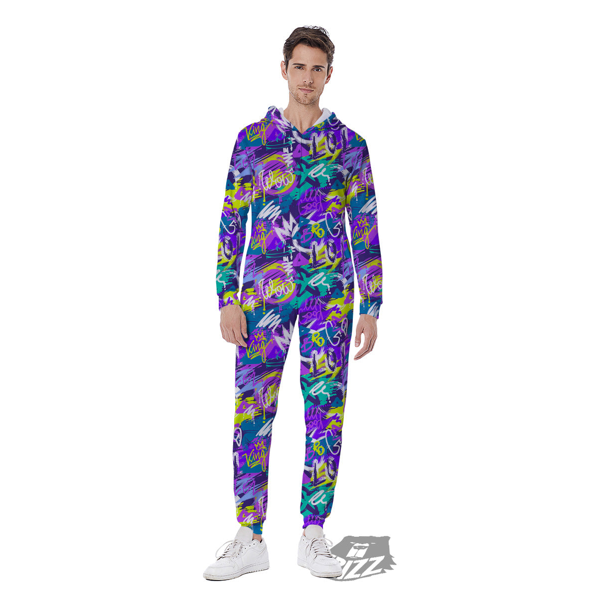 Abstract Purple Graffiti Print Pattern Men's Jumpsuit-grizzshop