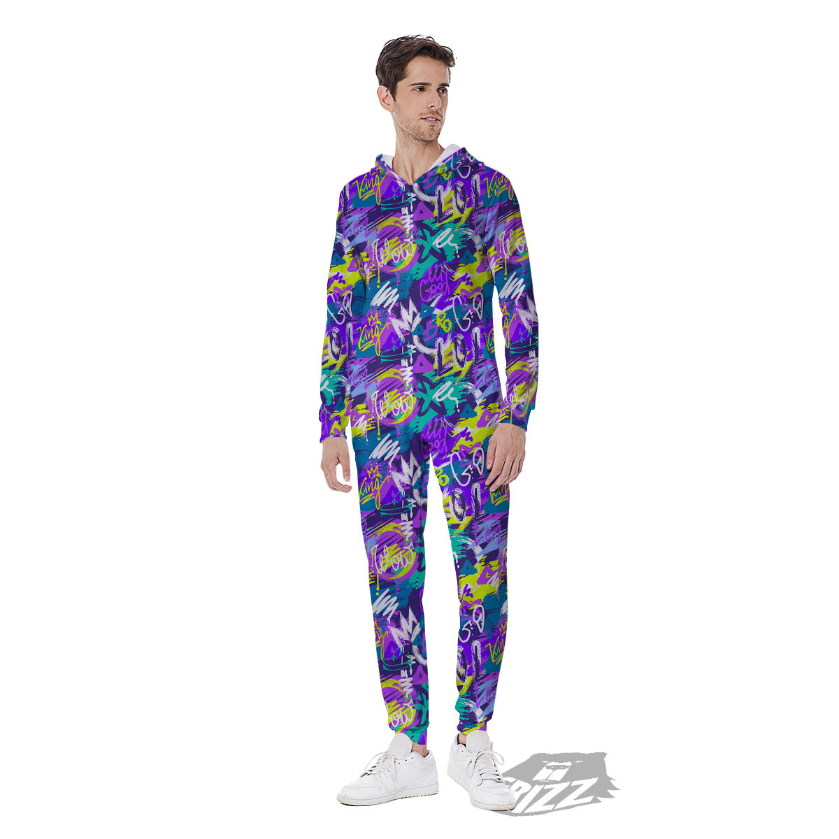 Abstract Purple Graffiti Print Pattern Men's Jumpsuit-grizzshop