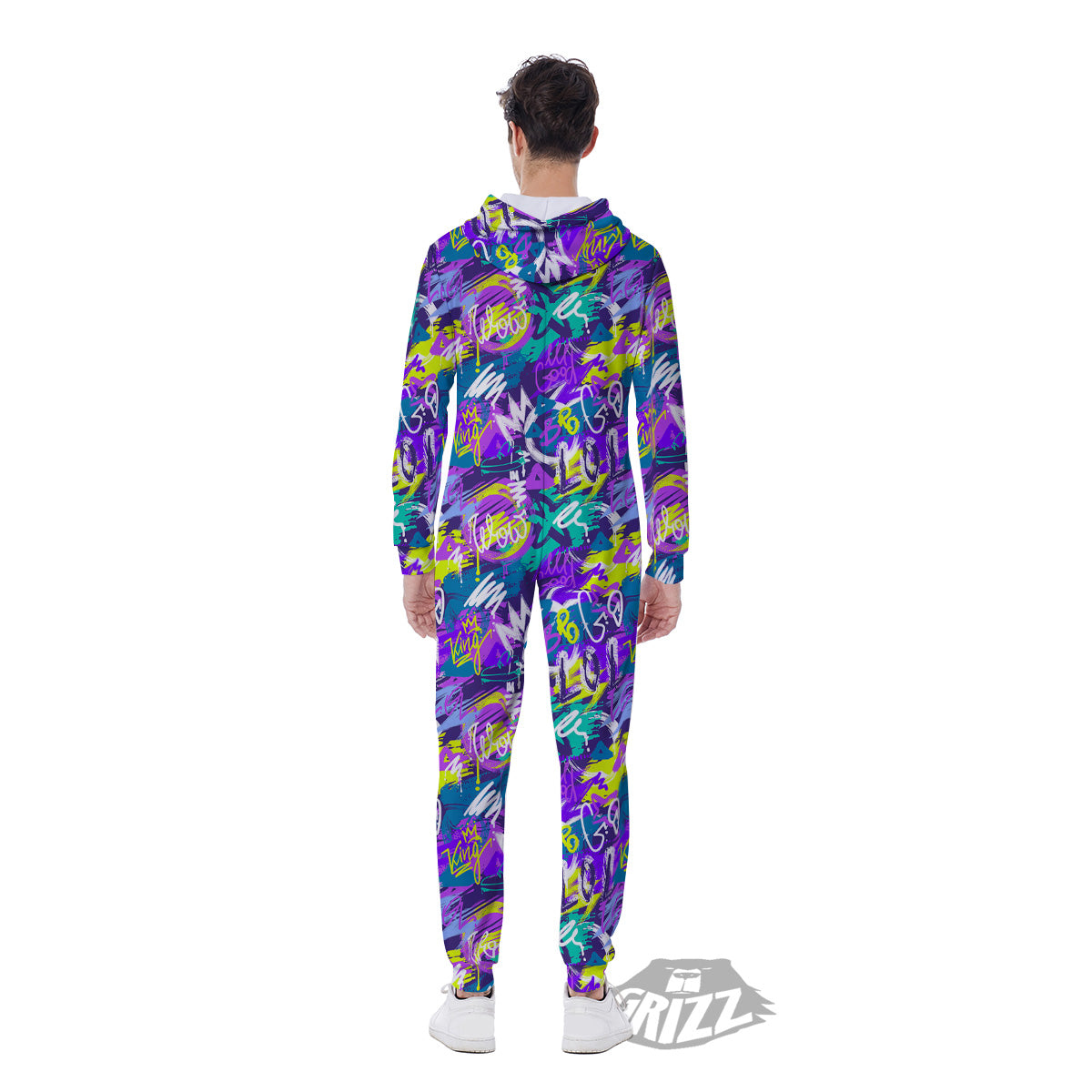 Abstract Purple Graffiti Print Pattern Men's Jumpsuit-grizzshop