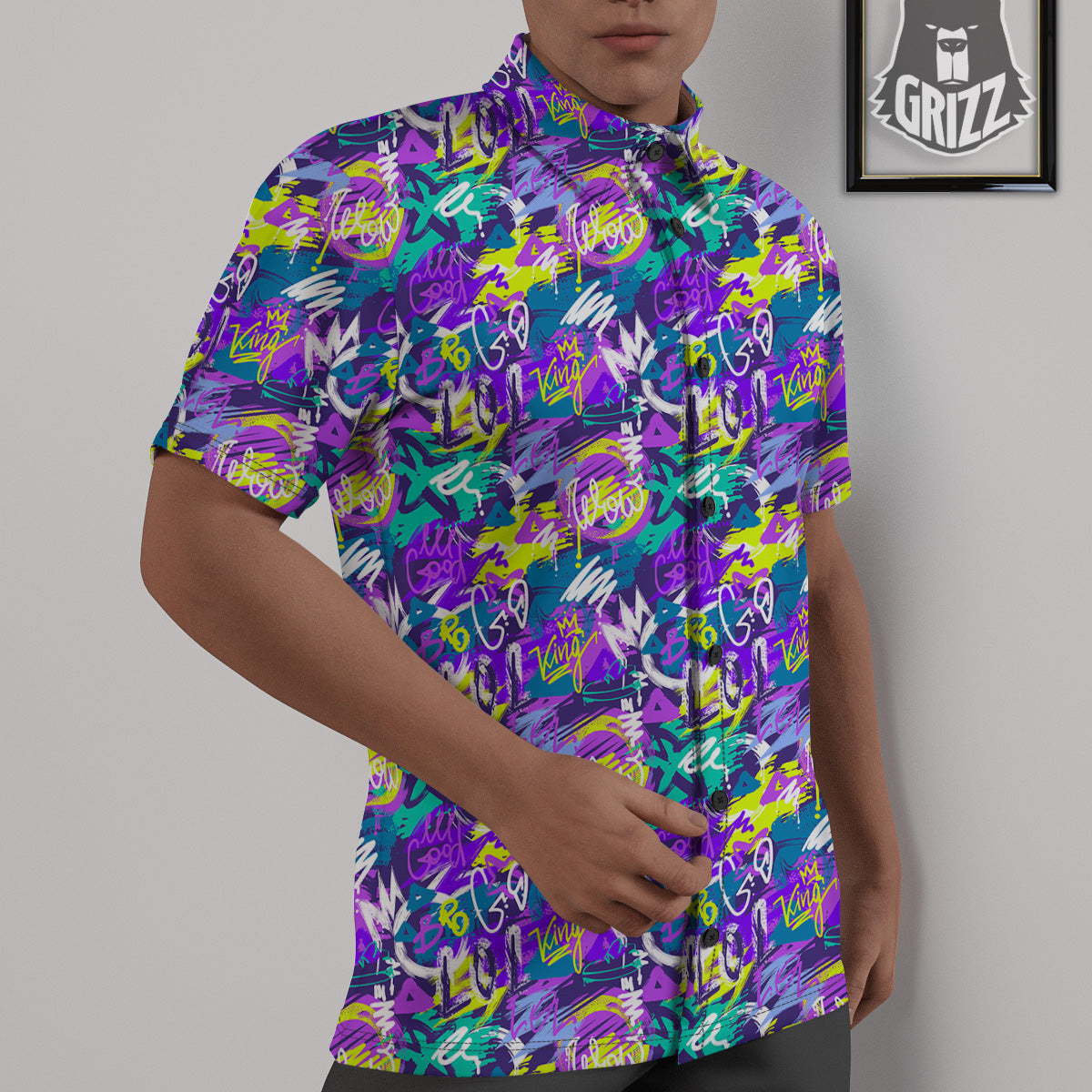 Abstract Purple Graffiti Print Pattern Untucked Shirts-grizzshop