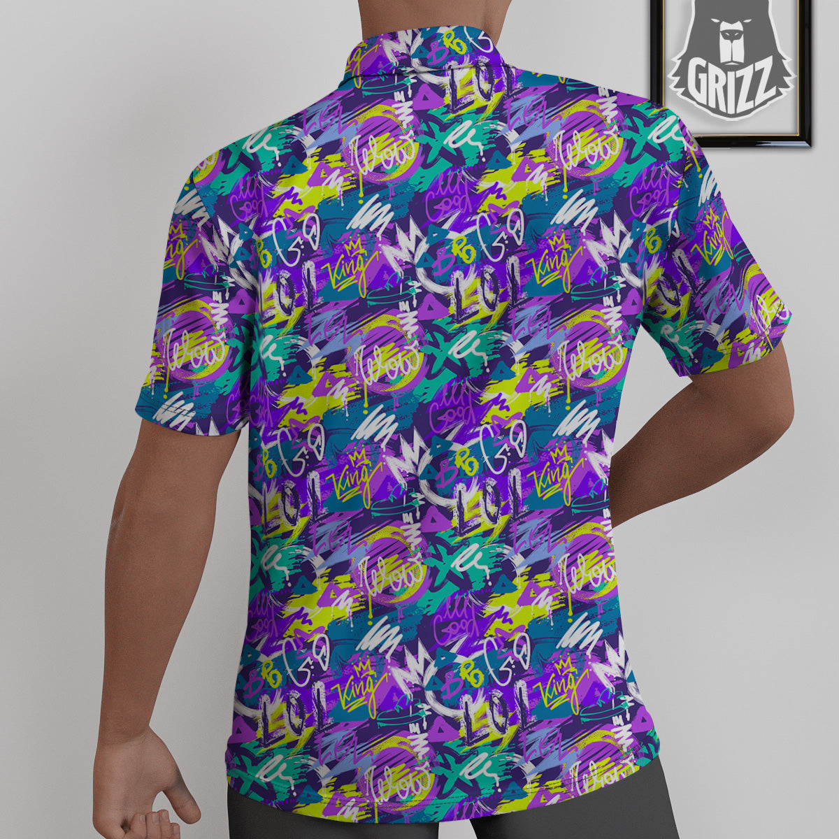 Abstract Purple Graffiti Print Pattern Untucked Shirts-grizzshop