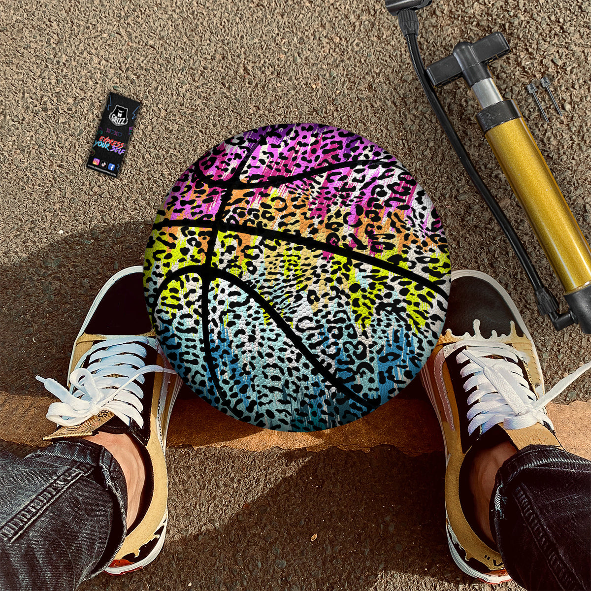 Abstract Vintage Colorful Leopard Print Basketball
