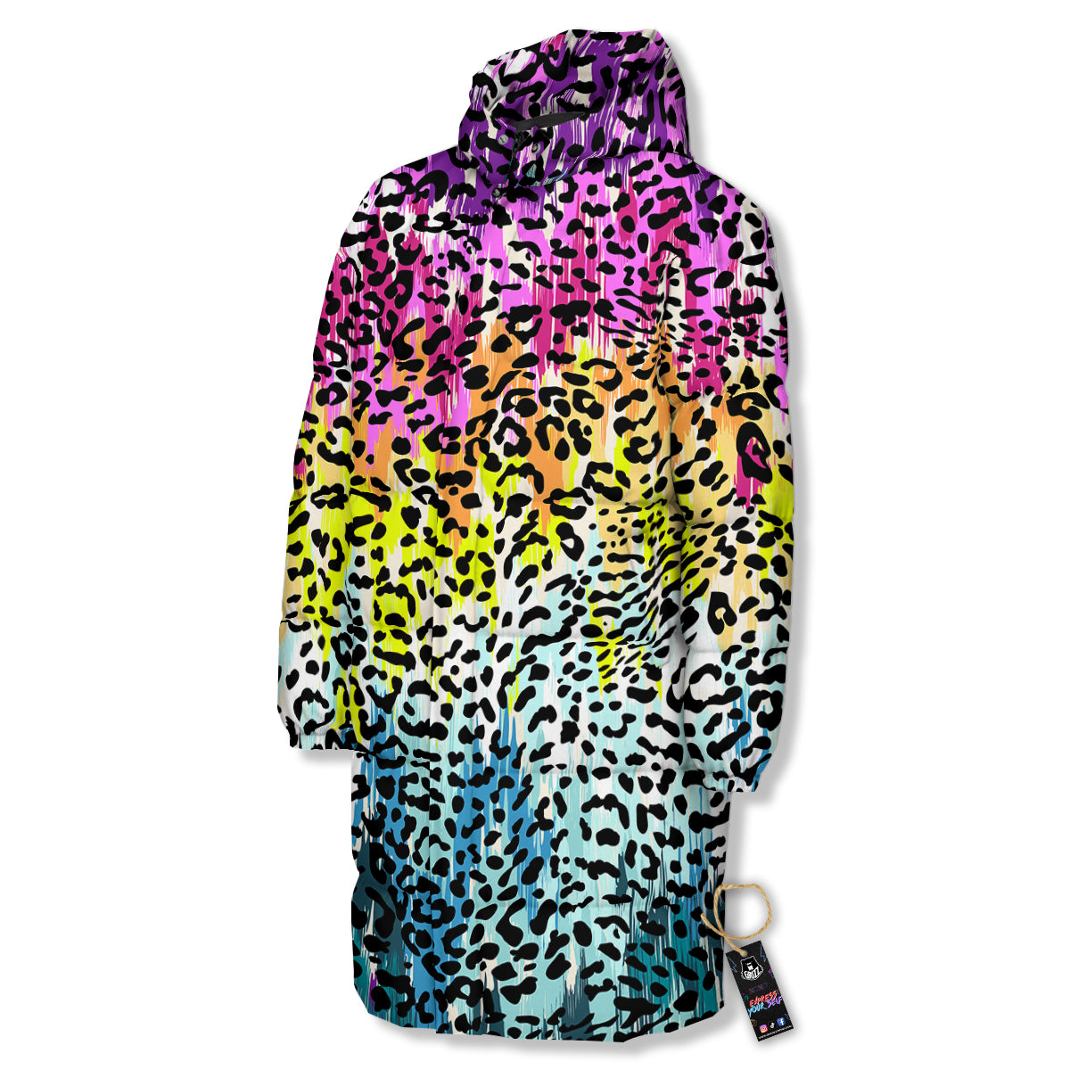 Abstract Vintage Colorful Leopard Print Long Down Jacket