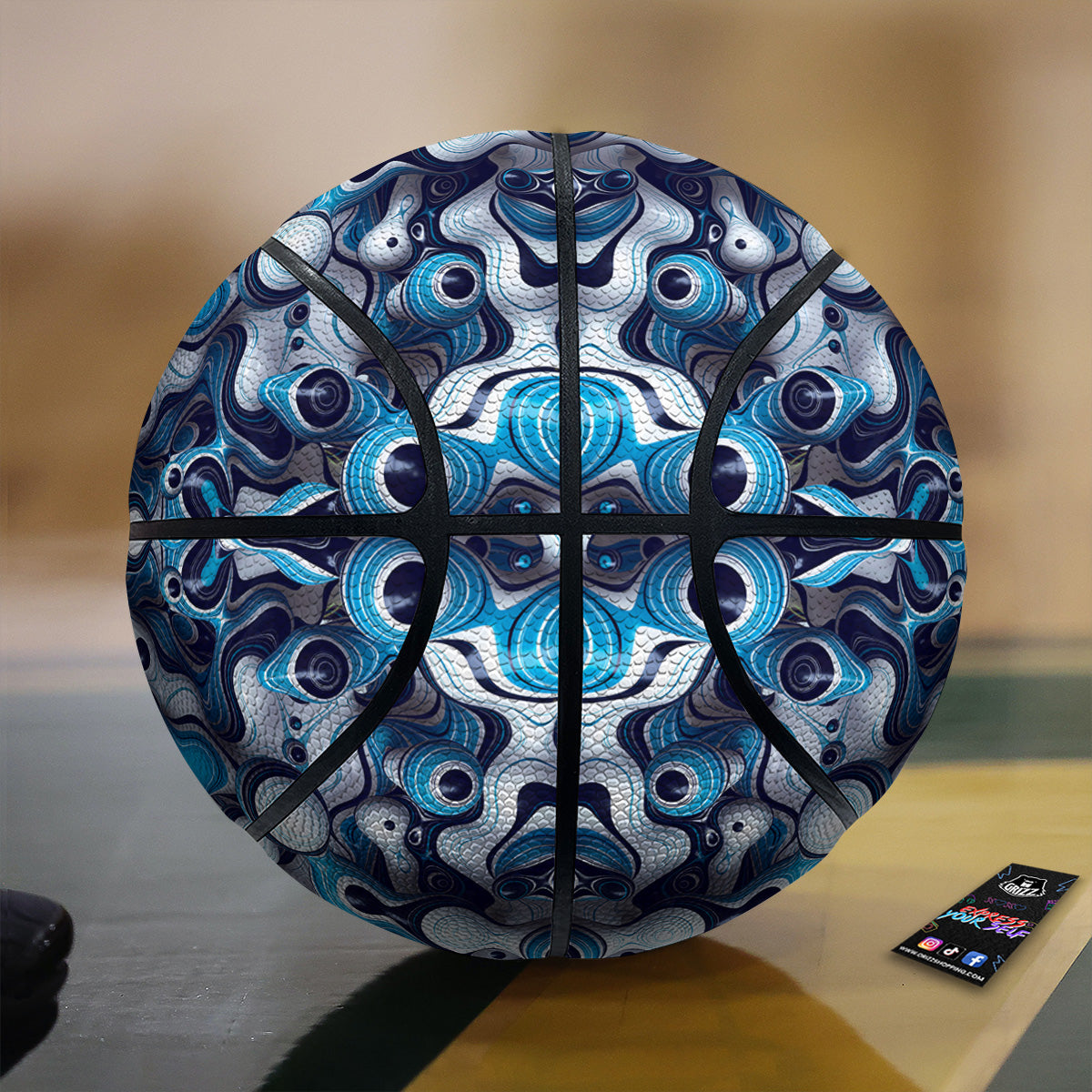 Abstract Wavy Bubbles Blue White Print Pattern Basketball