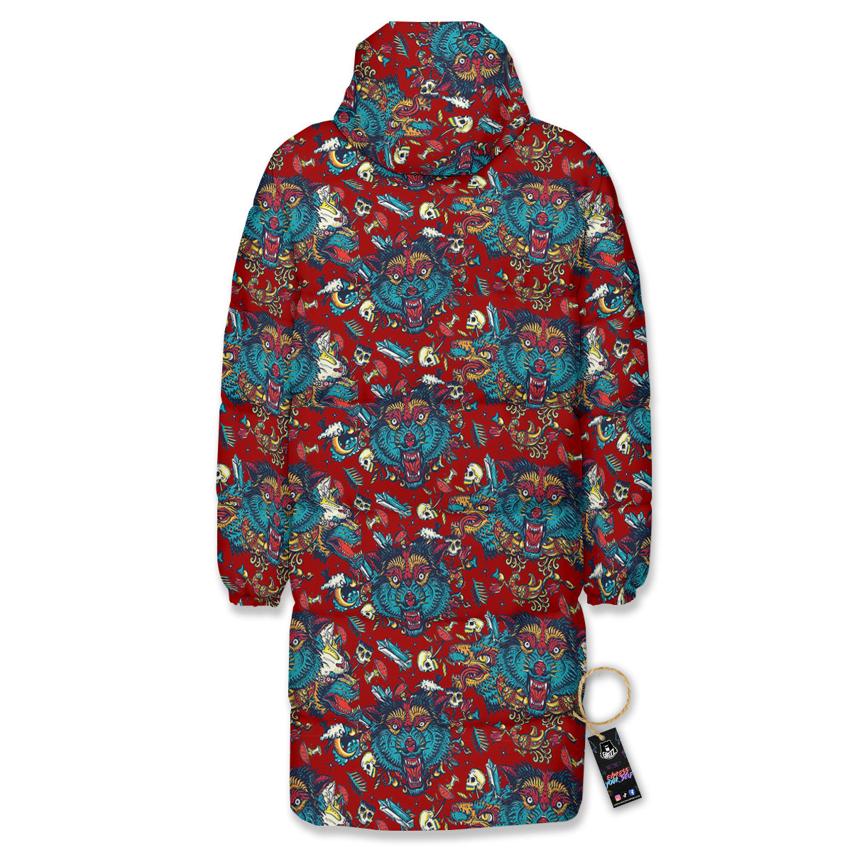 Abstract Wolf Fairy Tale Tattoo Print Pattern Long Down Jacket