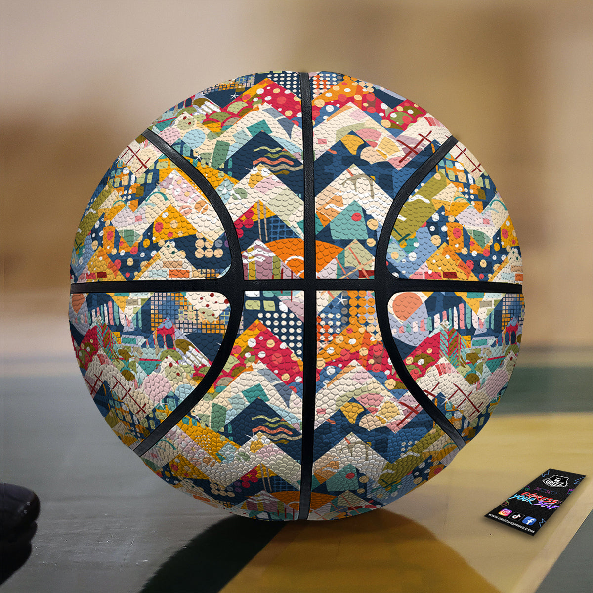 Abstract Zigzag Colorful Graffiti Style Print Pattern Basketball