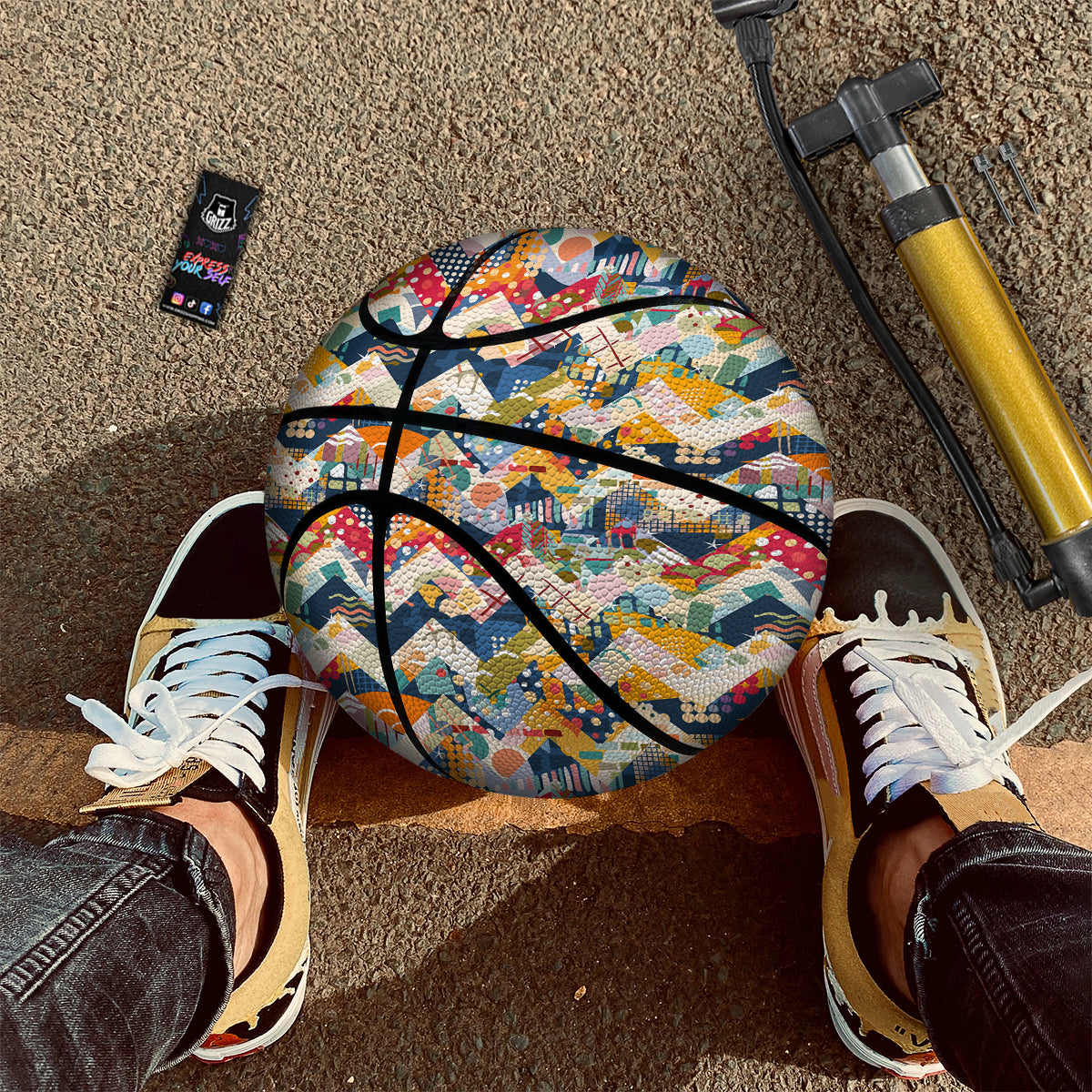 Abstract Zigzag Colorful Graffiti Style Print Pattern Basketball