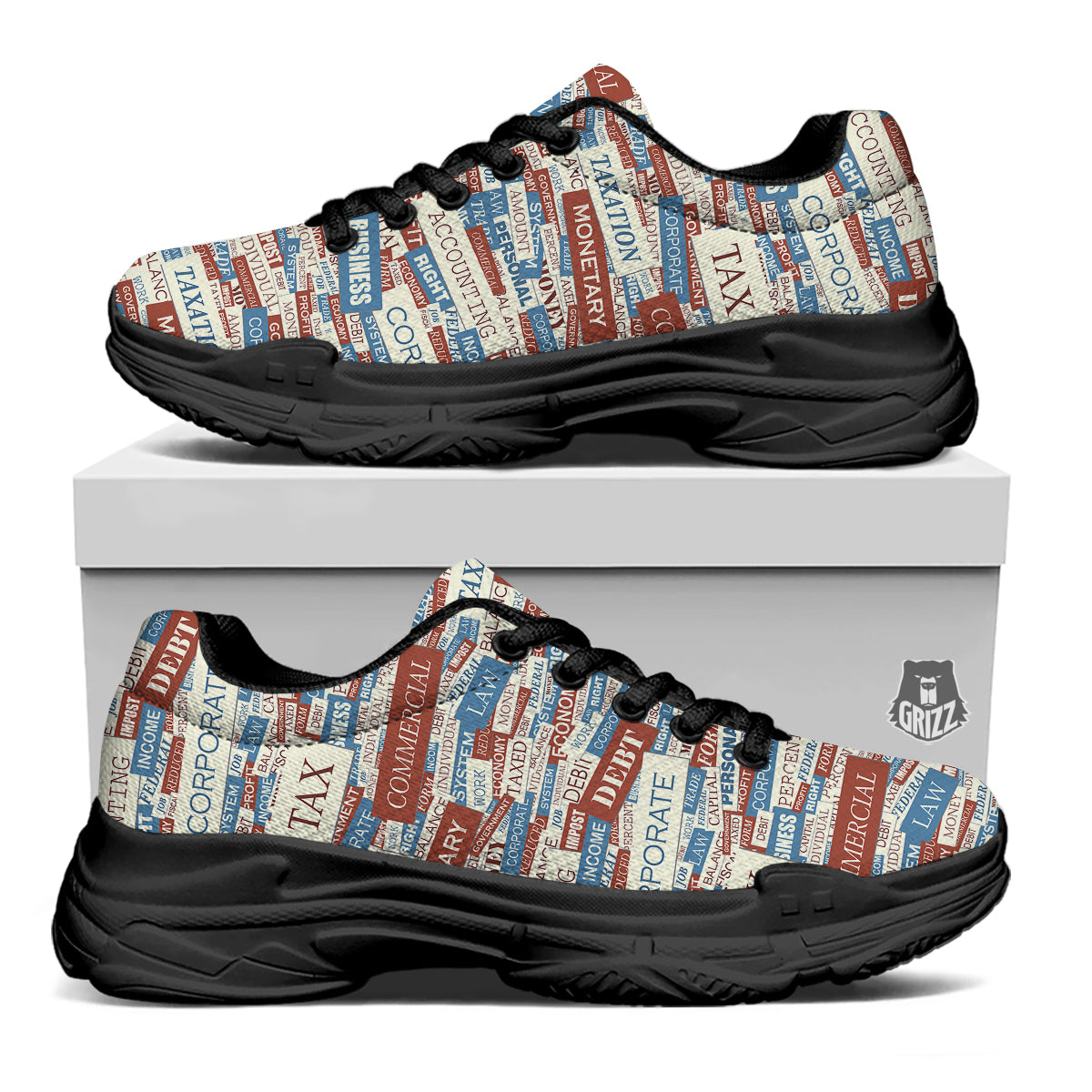 Accounting Vintage Color Print Black Chunky Shoes-grizzshop