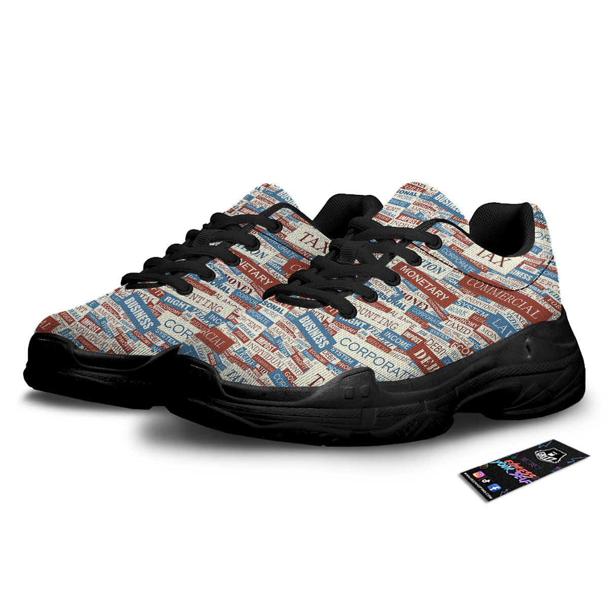 Accounting Vintage Color Print Black Chunky Shoes-grizzshop