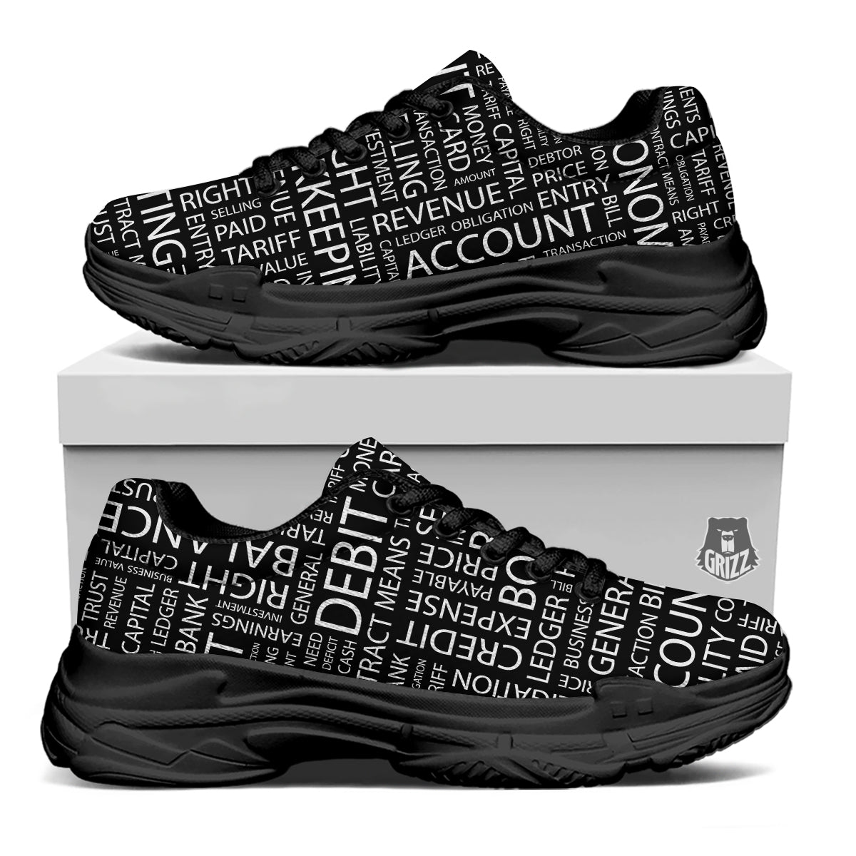 Accounting Word Print Black Chunky Shoes-grizzshop