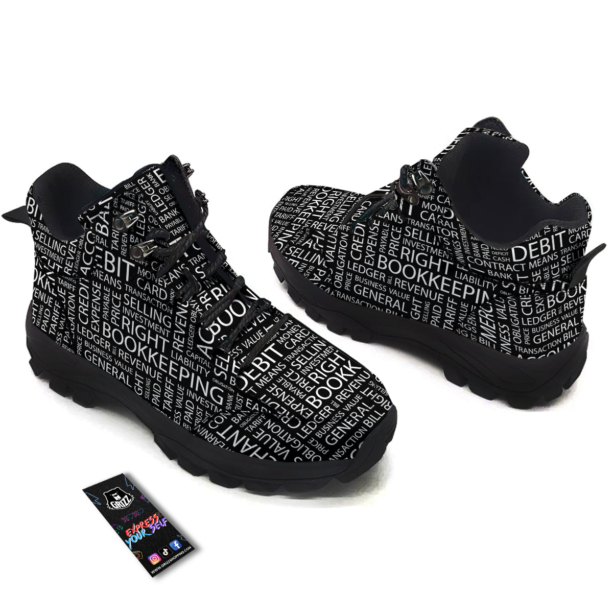 Accounting Word Print Hiking Shoes-grizzshop