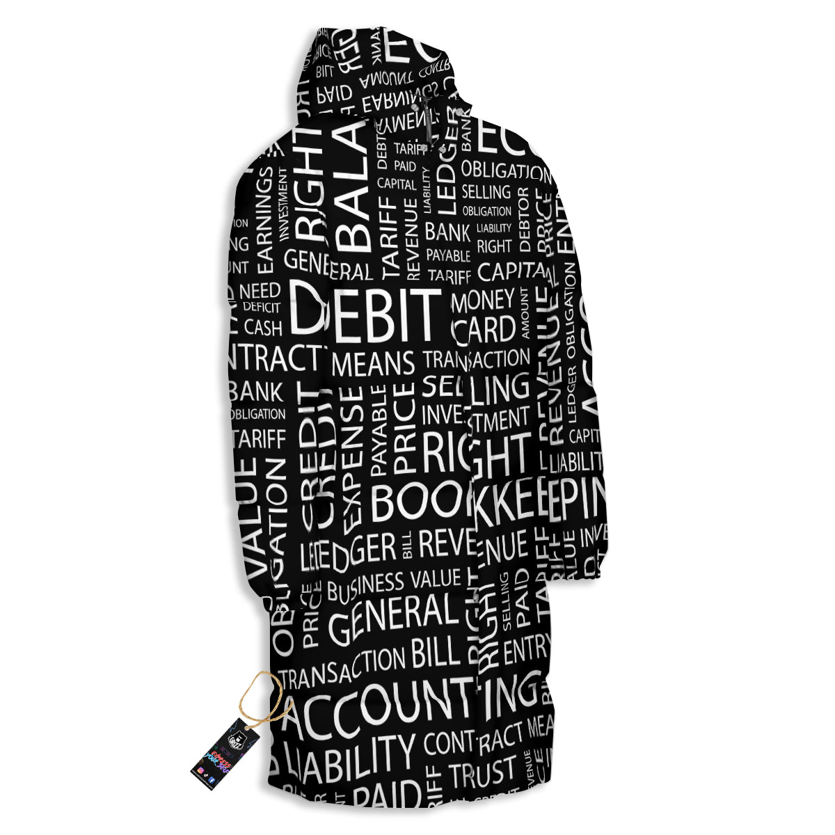 Accounting Word Print Long Down Jacket-grizzshop