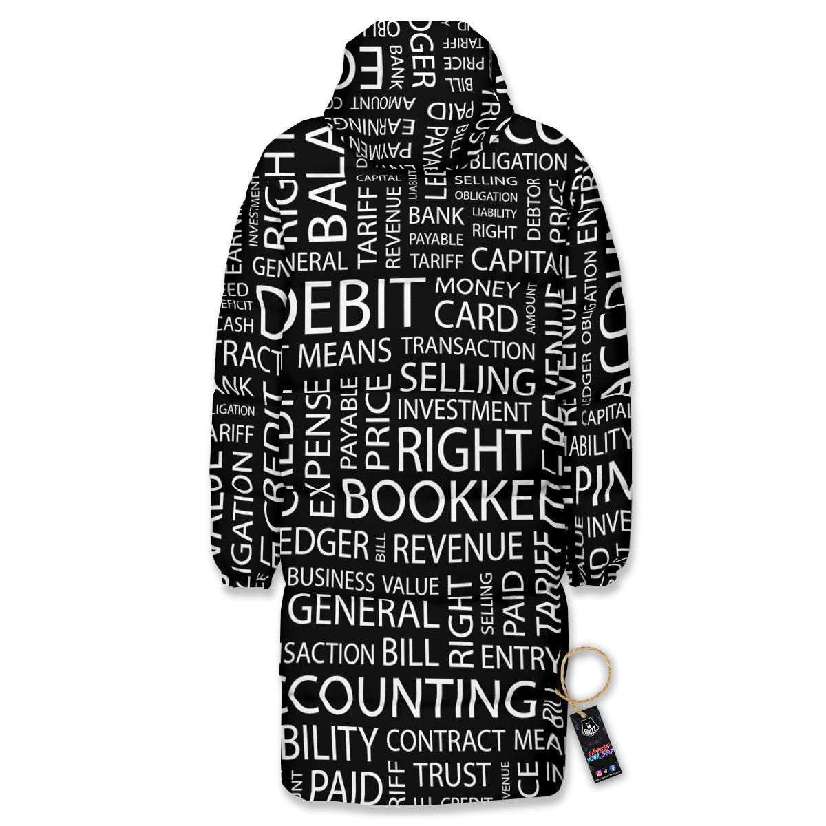 Accounting Word Print Long Down Jacket-grizzshop