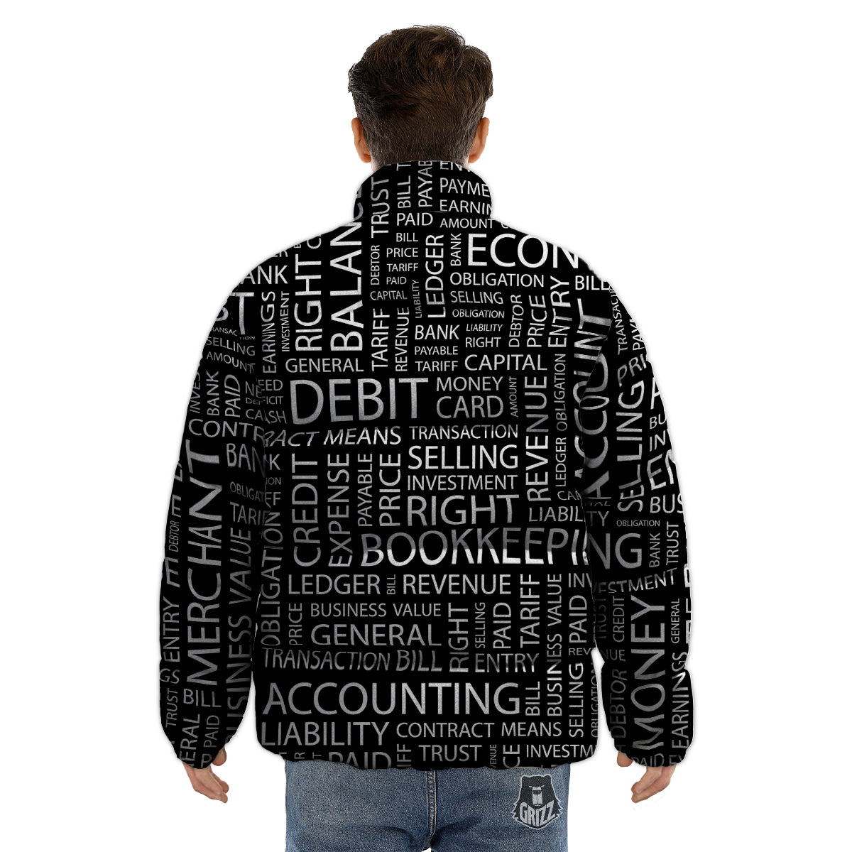 Accounting Word Print Puffer Jacket-grizzshop