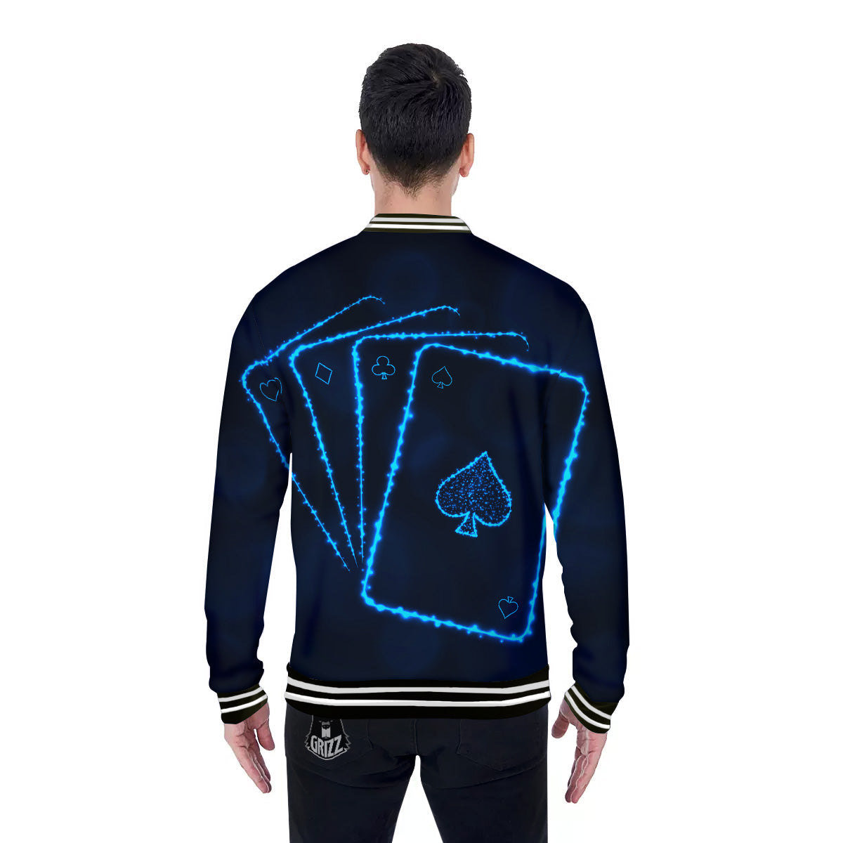 Ace Card Blue Print Baseball Jacket-grizzshop