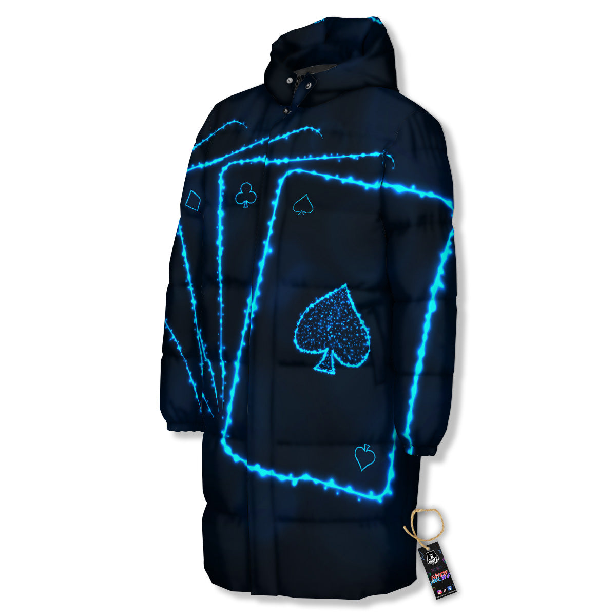 Ace Card Blue Print Long Down Jacket-grizzshop