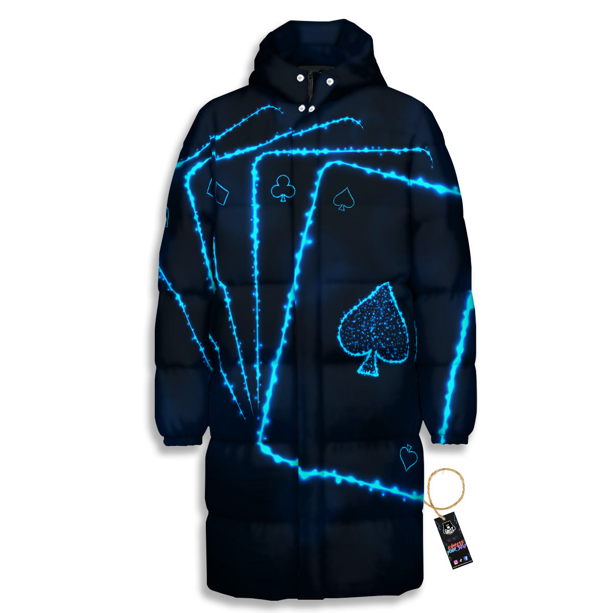 Ace Card Blue Print Long Down Jacket-grizzshop