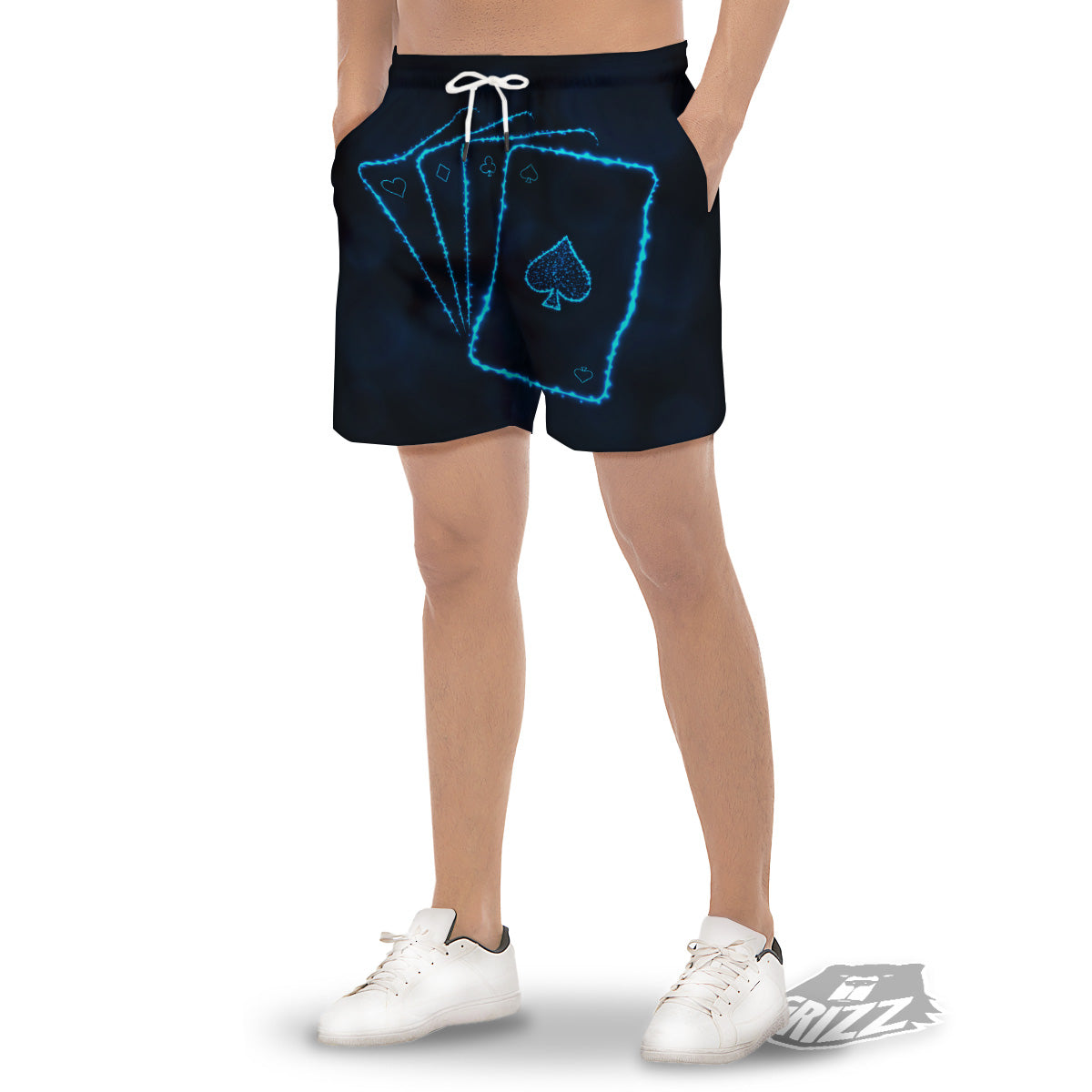 Ace Card Blue Print Men's Gym Shorts-grizzshop