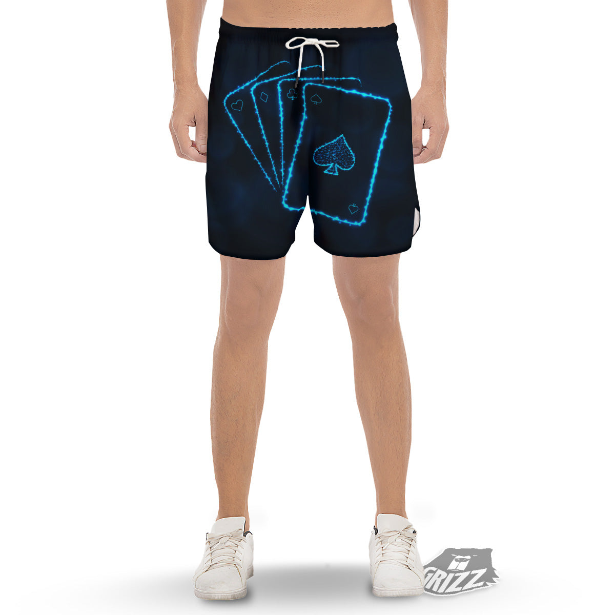 Ace Card Blue Print Men's Gym Shorts-grizzshop
